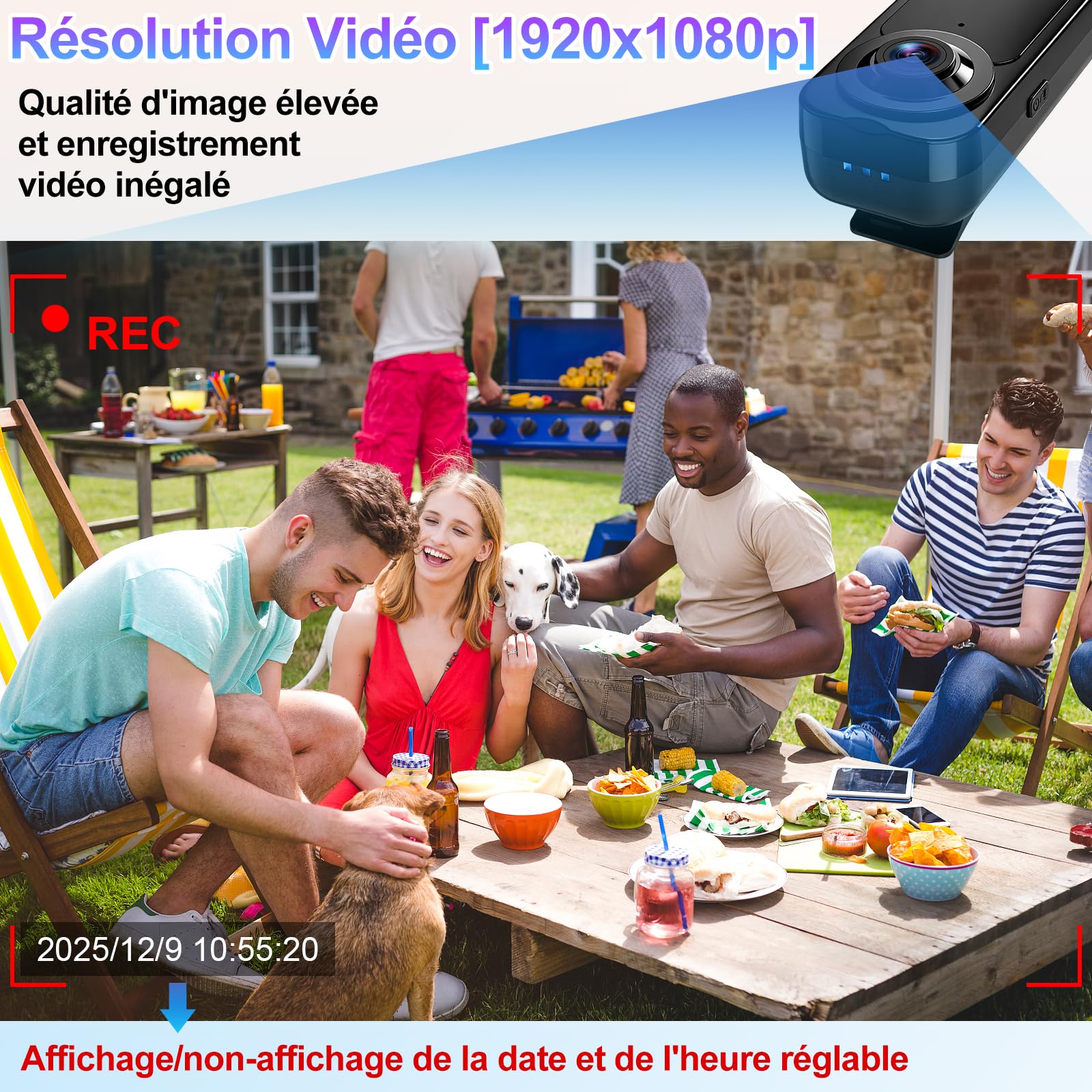 TANGMI Mini Camera Body, 7 Heures d'Utilisation Mains Libres Camera Pieton Portable, Vision Nocturne & 1080P HD Grand Angle 140° Camera Portable HD pour Enregistrement Vidéo et Prise de Photos