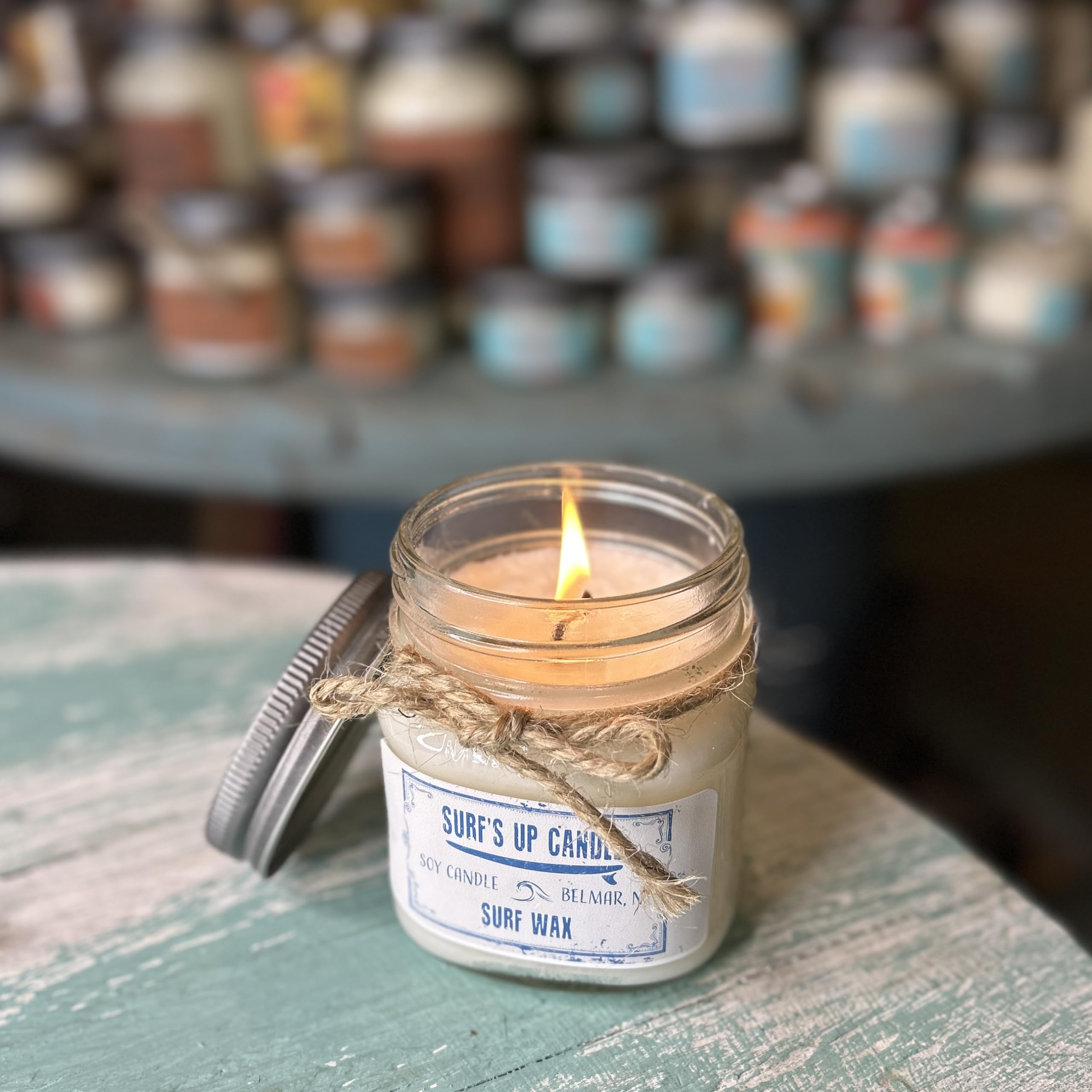 Surf's Up Candle Surf Wax | Original Collection 8oz Mason Jar | Single Wick Organic Soy Wax Candle | Long Lasting | 60-80 Hours of Burn Time | Perfect for Home, Gifts | Handpoured in USA |