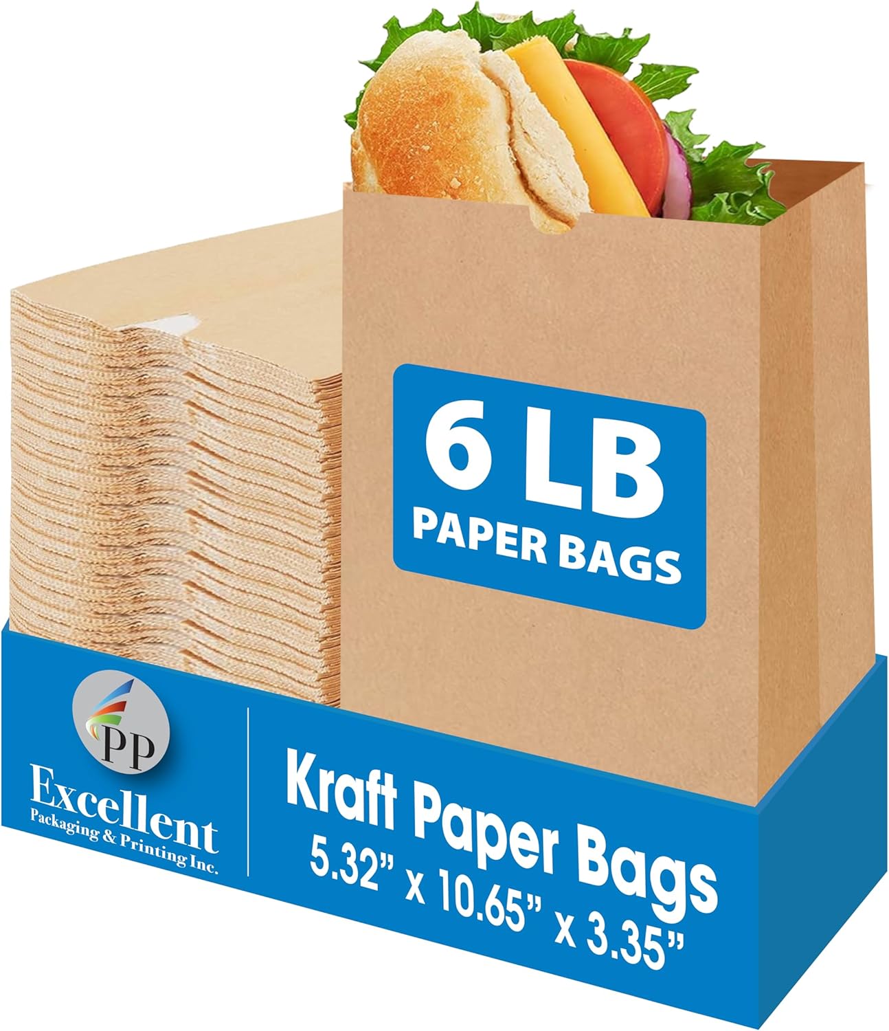 Excellent 300 Pack Brown Paper Lunch Bags for Food - 6.1 x 3.75 x 12.6 inches 10Lb Capacity Paper Grocery Bags for Breads, Snacks, Cookies, Sandwiches - Kraft Paper Bags for Small Businesses