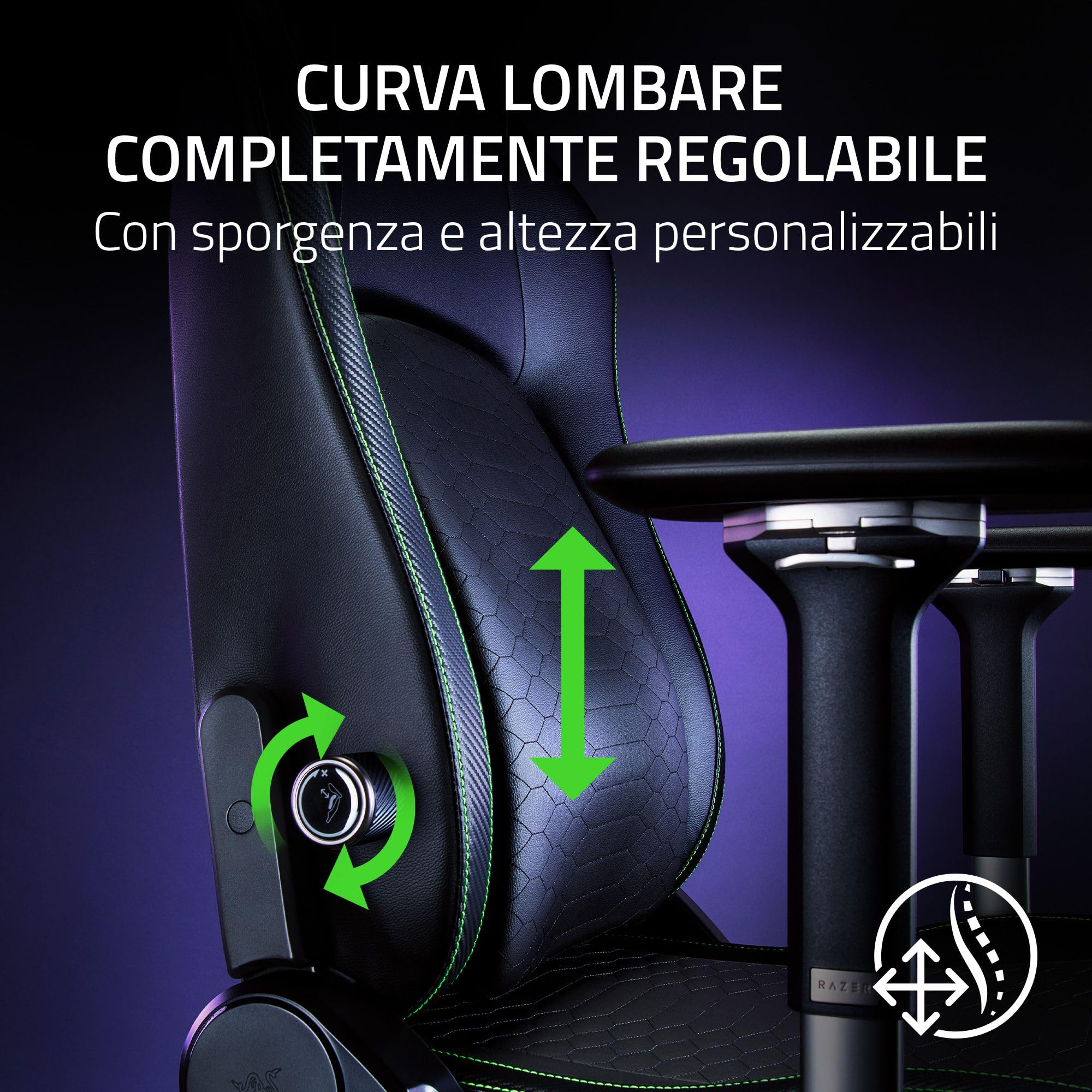 Razer Iskur V2 - Sedia da gioco con supporto lombare adattivo (pelle sintetica di grado EPU, cuscini in schiuma ad alta densità, braccioli 4D, curva lombare completamente regolabile) Verde