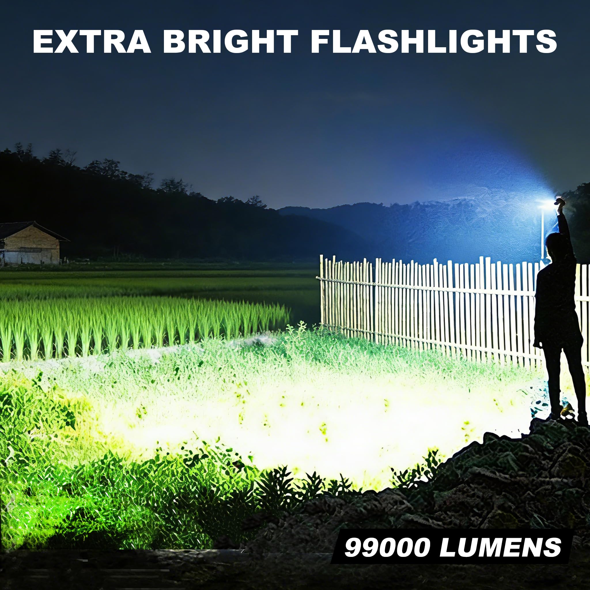 MIXILIN Linternas LED recargables de alto lúmenes, 99,000 lm, linternas superbrillantes con 5 modos, impermeable, potente luz de flash, linternas multifuncionales para acampar en casa