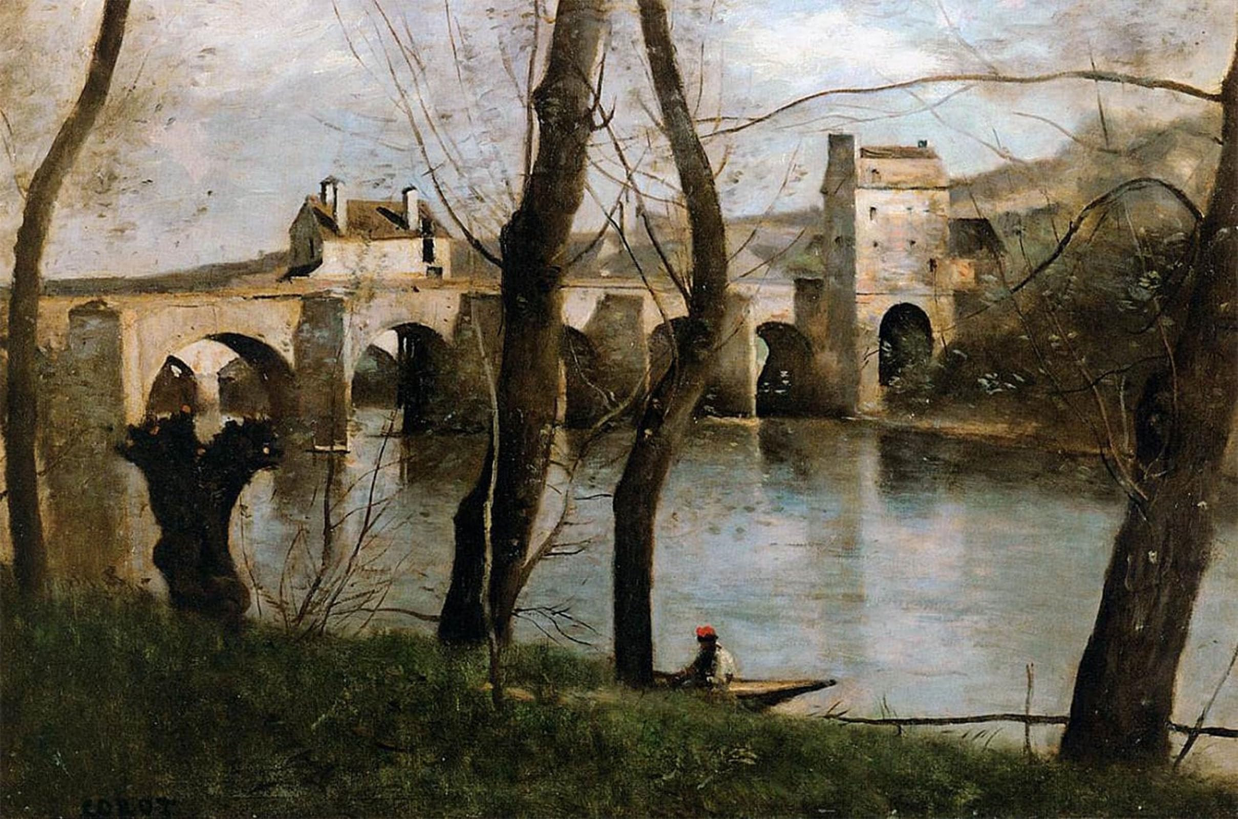 SERENDIPITP Vintage Picture Print on Canvas Wall Art Poster The Bridge at Mantes by Jean Baptiste Camille Corot Artwork Print Poster for Wall Decor 60x90cm