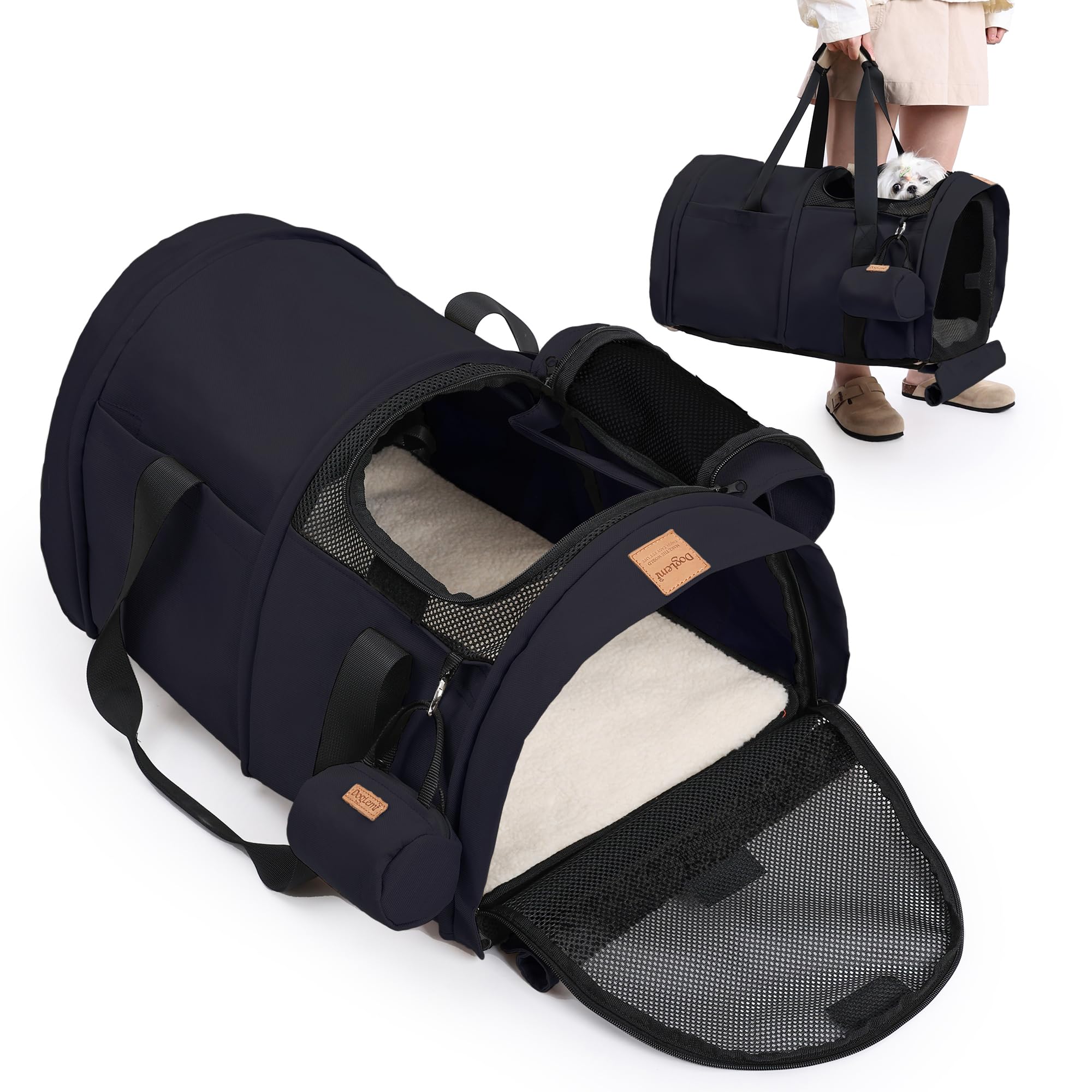 Zaino pieghevole per cani, impermeabile, a doppio uso, regolabile con imbottitura interna rimovibile, borsa da viaggio multifunzionale per cani (nero)