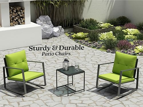 Miniatura 4 de Juego de 3 piezas mecedoras bistró  Muebles de mimbre sintético para exteriores  Mesa de centro de cristal con 2 sillas para balcón, patio y porche