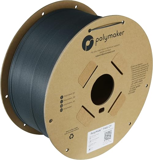 Polymaker PA6-CF Nylon Filament 1.75 Black, 2kg Carbon Fiber Nylon Filament 1.75mm, Cardboard Spool - PolyMide PA6-CF Warp...