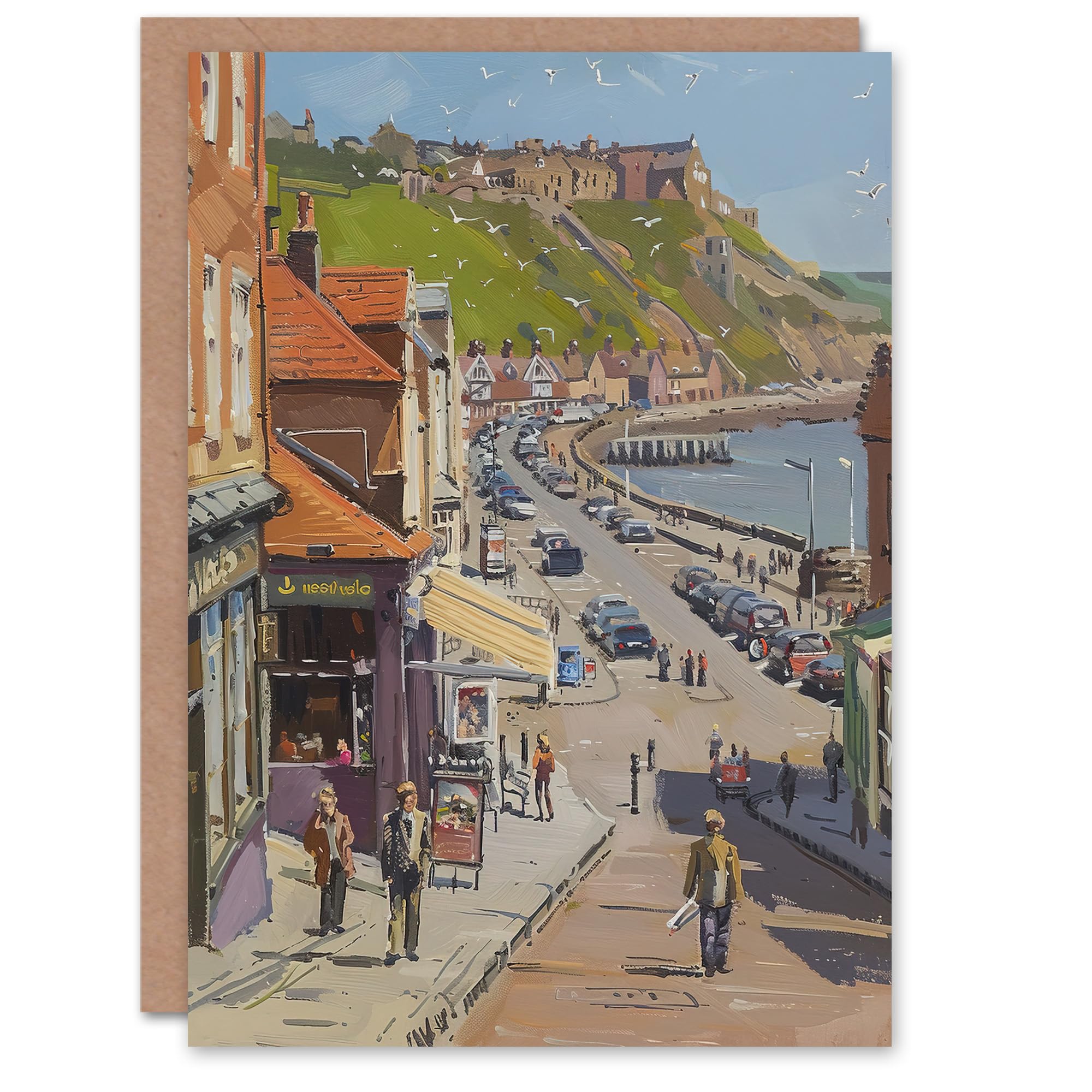 Artery8 Greeting Card Vintage Scarborough Yorkshire Coastal Road Blank For Him Or Her Art Birthday Card