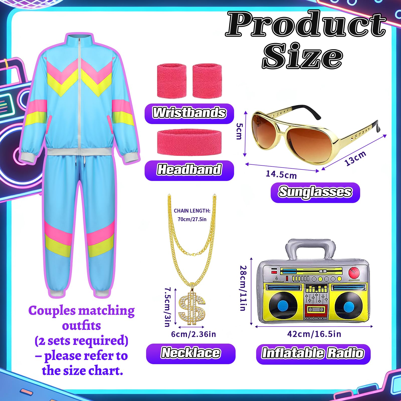 YRTBGD 80s 90s Fancy Dress for Women,80's Outfits Costumes with Accessories for Halloween Carnival Party (Blue, M) - Image 3
