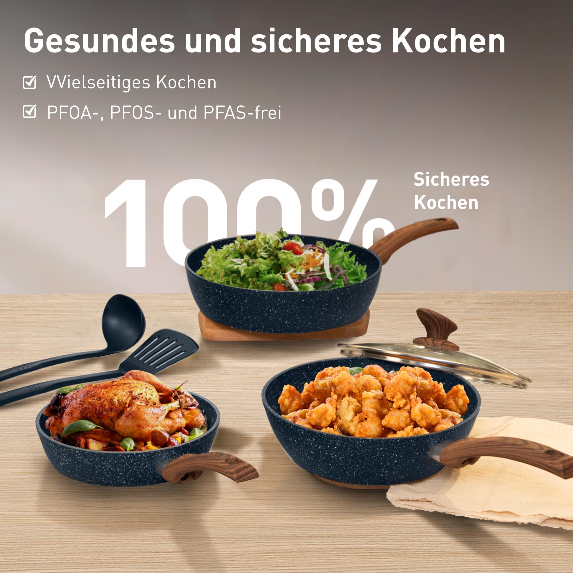 DishDelight Juego de Ollas y Sartenes 12pcs Aluminio Antiadherente Sartene Wok Cacerola con Tapas para Todas las Cocinas Inducción
