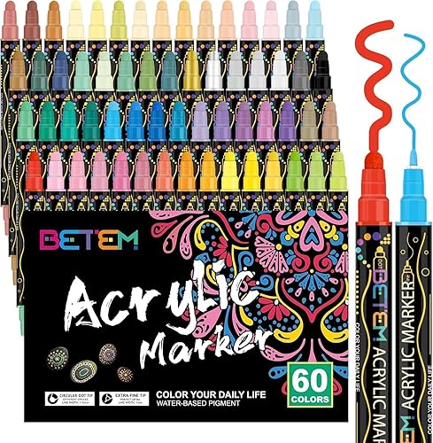 Marcadores de pintura acrílica de doble punta de 60 colores, bolígrafos de pintura acrílica premium para madera, lienzo, piedra, pintura roca,