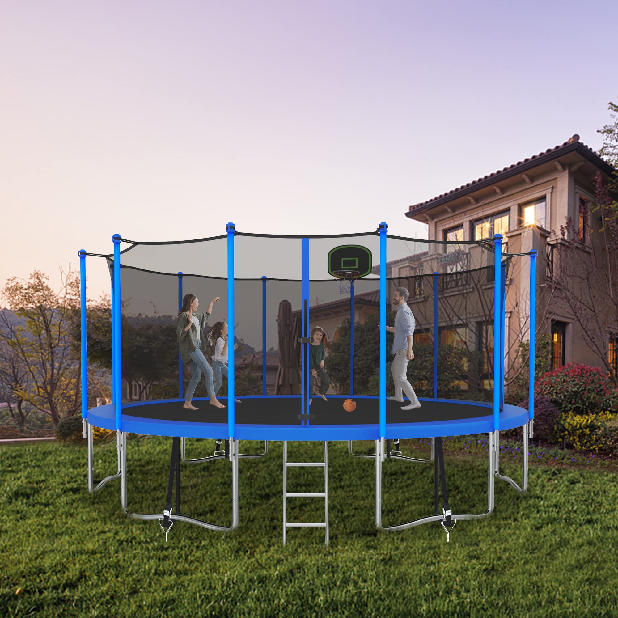 CITYLE 1500LBS 15 FT Tranpoline for Adults/Kids with Safety Enclosure Net, Basketball Hoop, Ball, Wind Stakes and Ladder, Heavy Duty Outdoor Recreational Tranpolines for Family