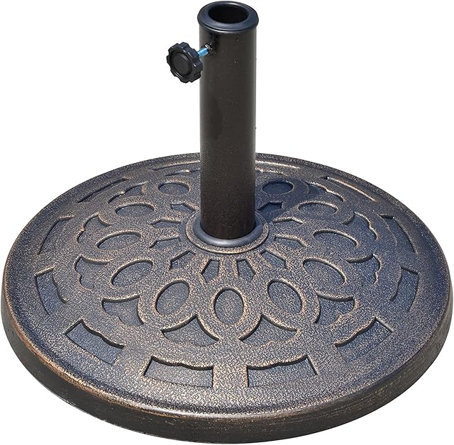 Outsunny 14kg Round Garden Parasol Base Holder Decorative Resin Market Umbrella Stand with Adjustable Coupler, Bronze