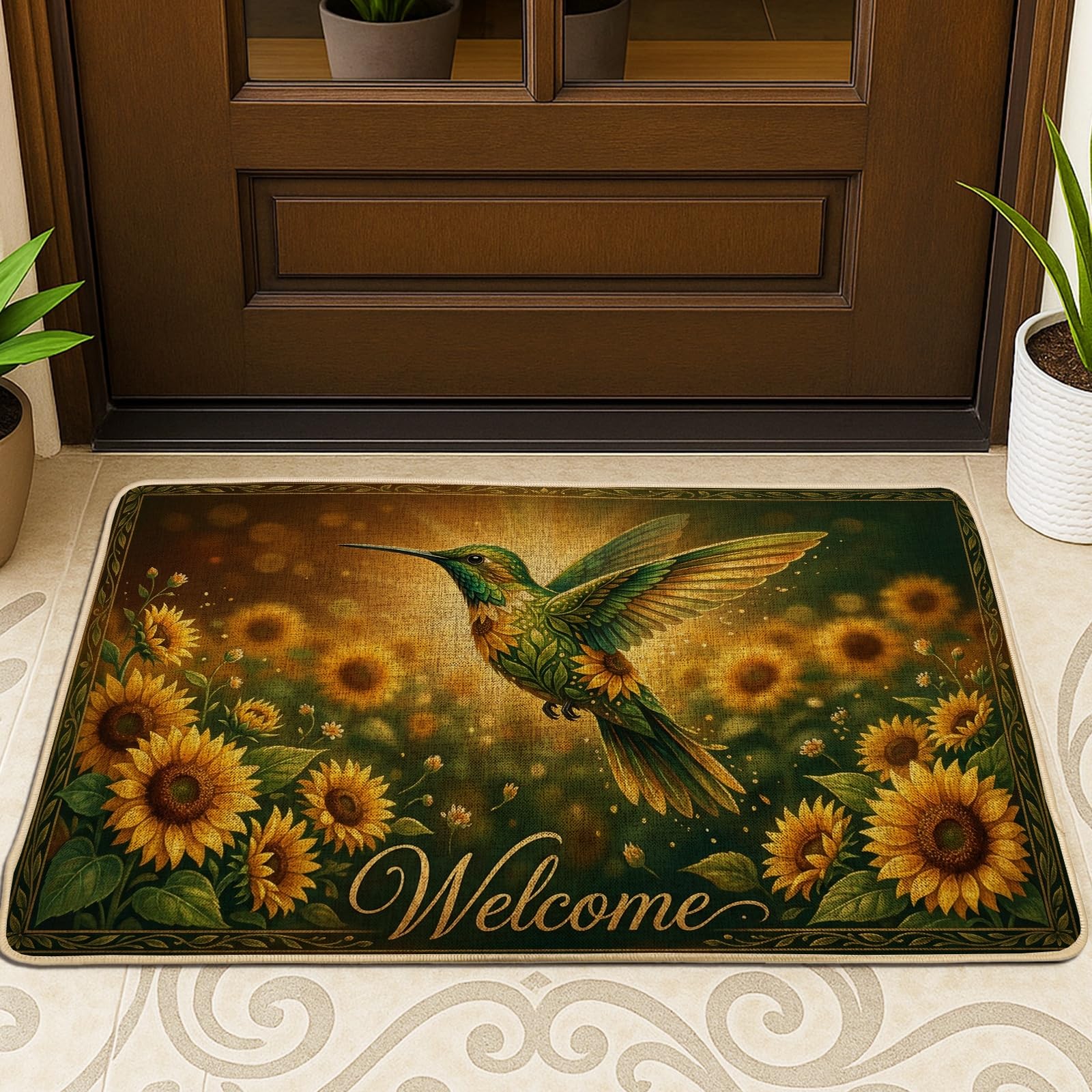 Tapis de sol colibri vert anti-glisse : protégez votre entrée de la saleté