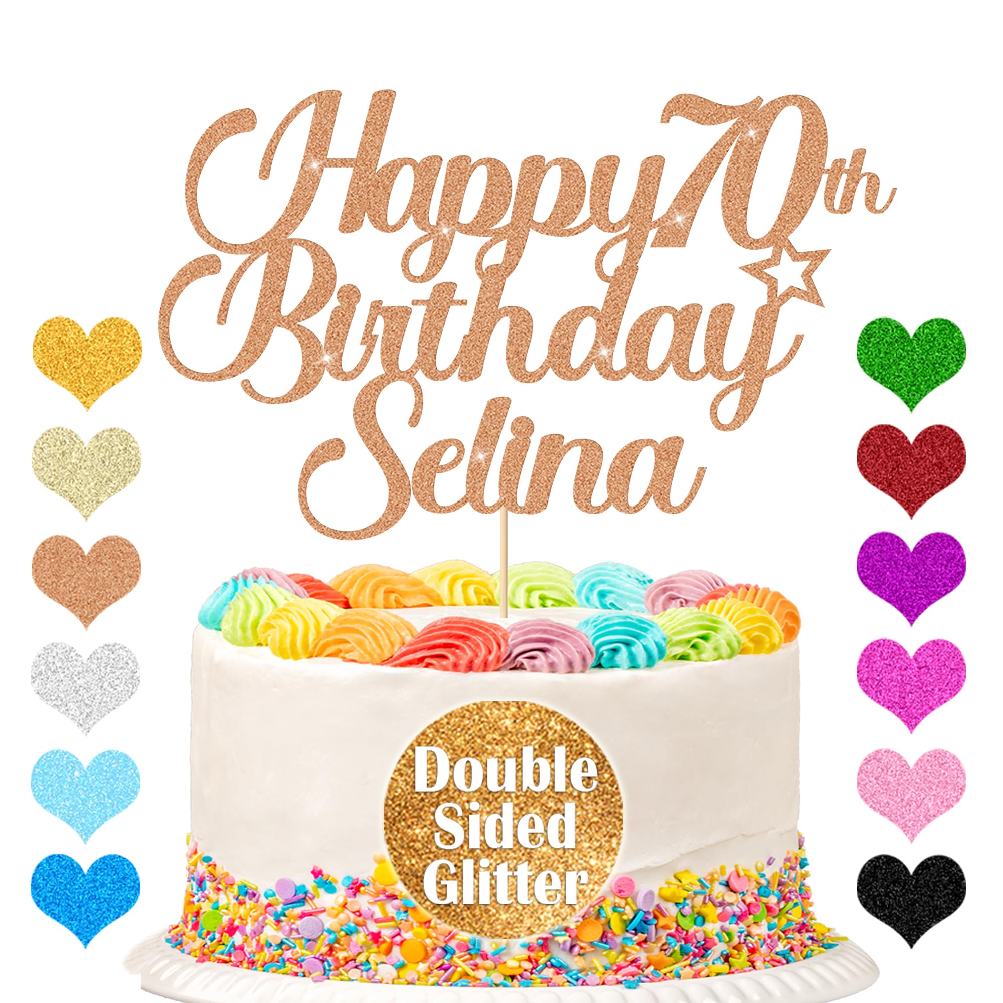 Personalized Happy Birthday Cake Topper Cake Decorations Double Sided Glitter Cake Toppers Custom Gifts for Women Men Friend with Any Age Name on 1st 10th 20th 30th 40th 50th (Rose Gold?