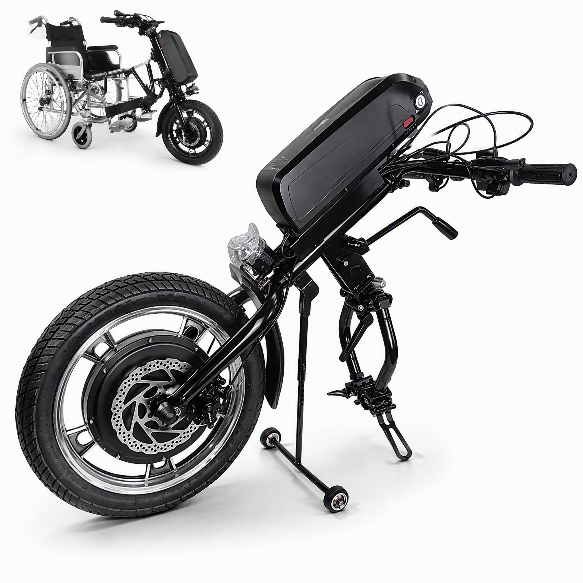 Propulsore Elettrico per Carrozzina Manuale Kit Handbike Motorizzato Freno a Disco Display LCD Batteria Rimovibile Ruota 16 Pollici Anziani Disabili Esterno ed Interno