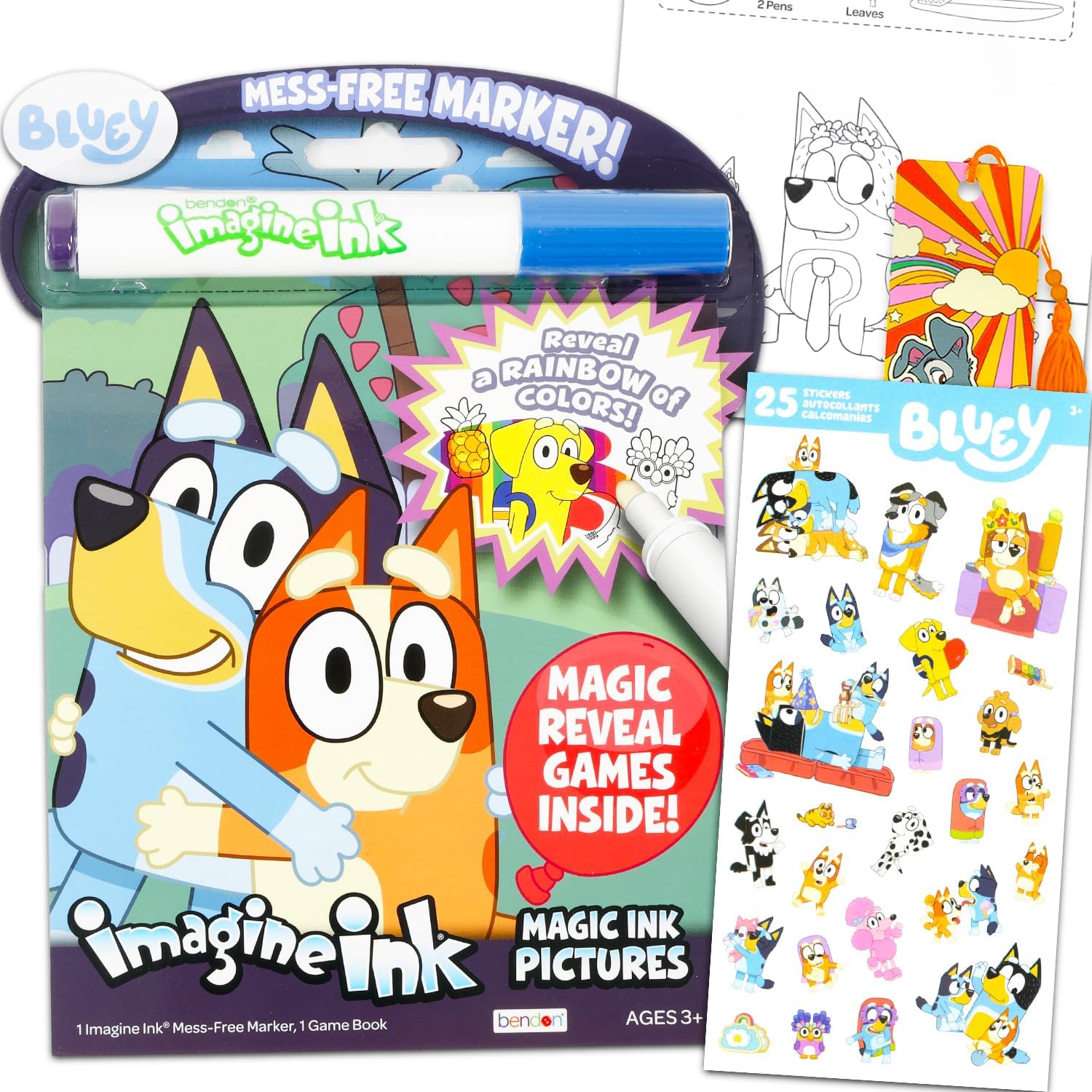 Bluey Mess Free Coloring Book Set - Bundle with Bluey Imagine Ink with Mess Free Coloring Pages Plus Stickers, More | Coloring Activities for Boys, Girls, Kids