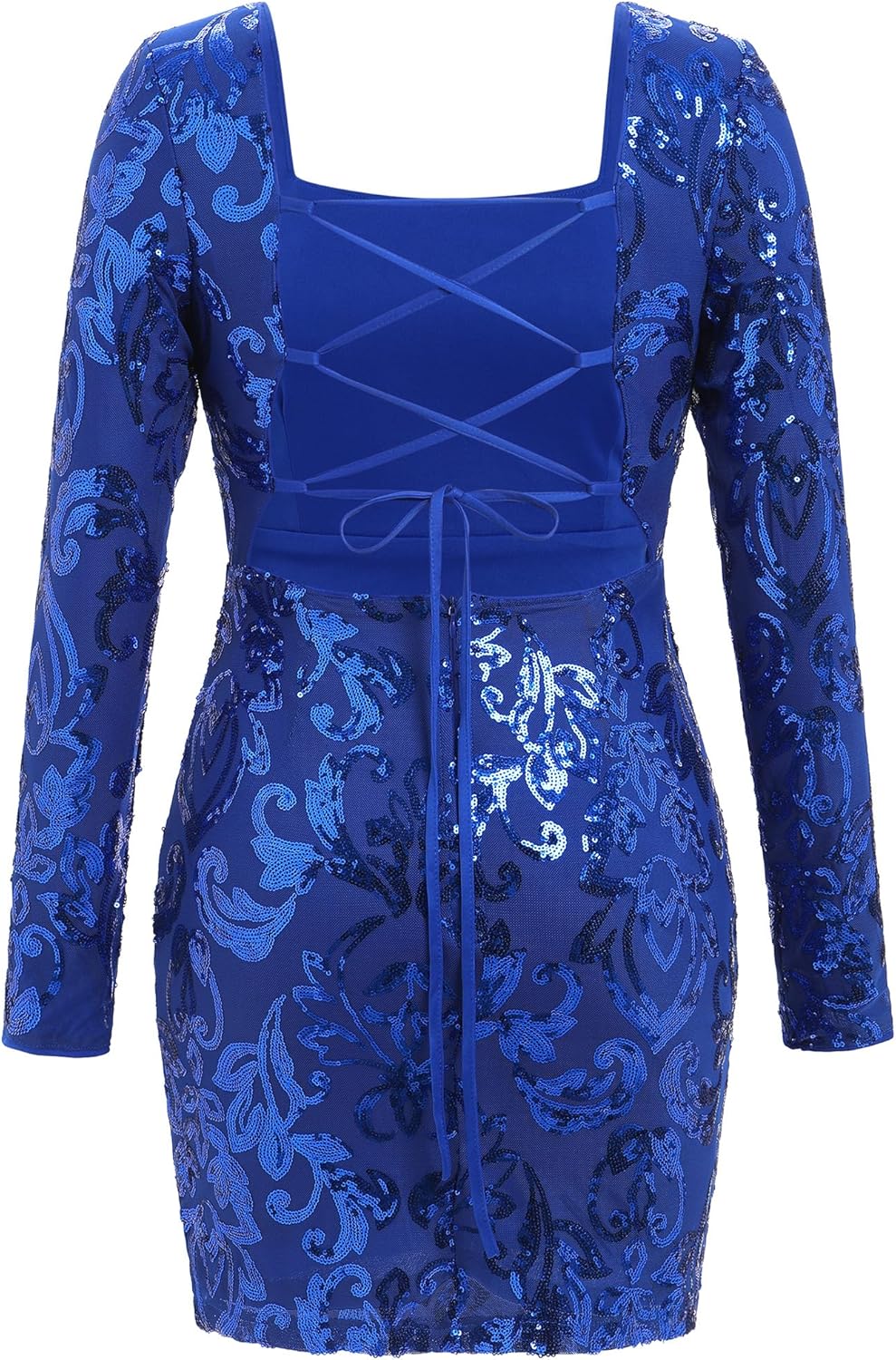 ODIZLI Women's Long Sleeve Sparkly Sequins Bodycon Mini Dress Party Nightclub Dresses Crisscross Straps Tie Back - Image 8