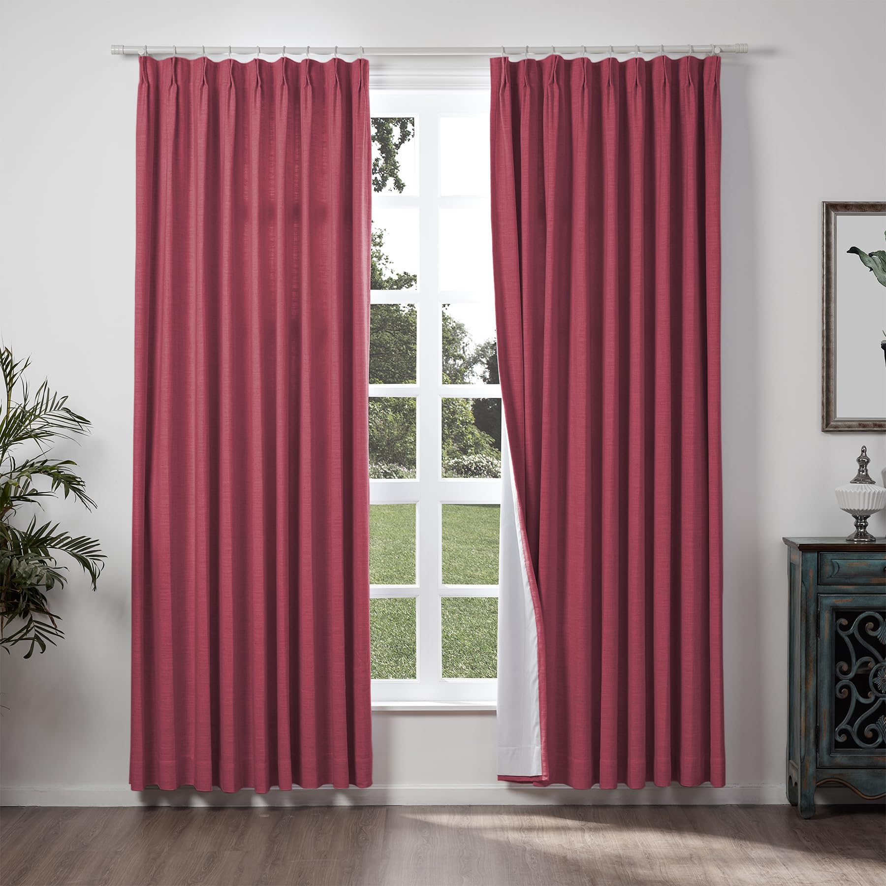 ChadMade 84" W x 96" L Polyester Linen Drapes with Blackout Thermal Lining Pinch Pleat Curtain for Sliding Door Patio Door Living Room Bedroom, (1 Panel) Red Wine — image 1