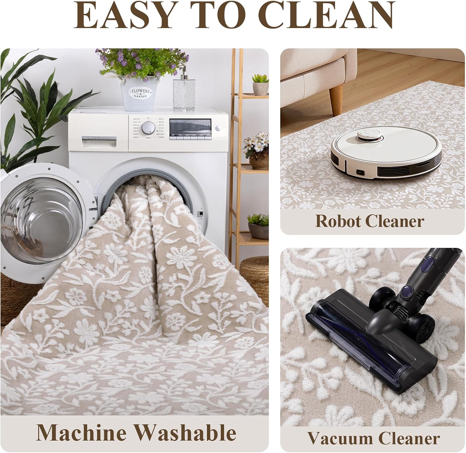 Vaukki 5x7 Area Rug for Living Room, Beige White Throw Carpet for Bedroom image 4