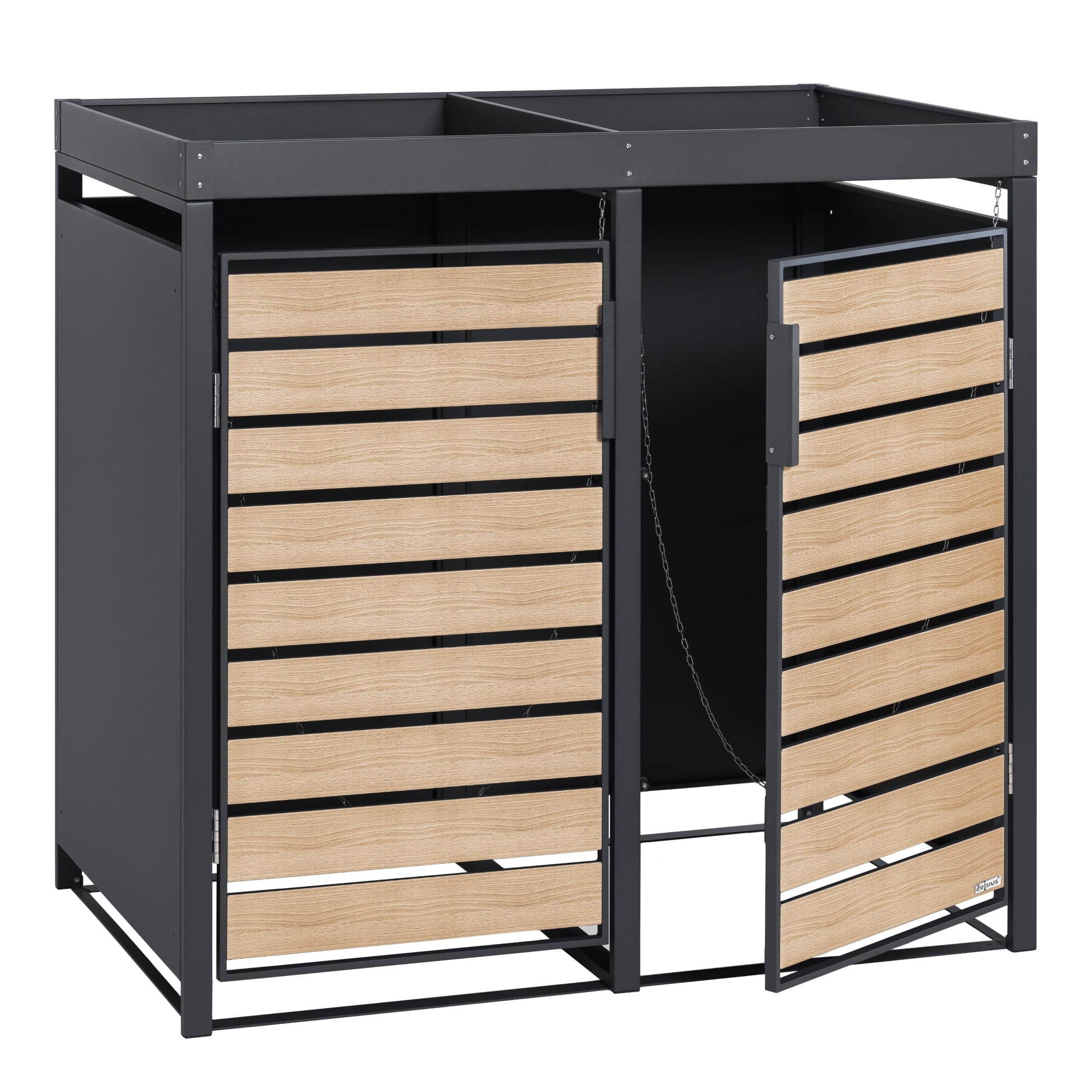 Zelsius Mülltonnenbox 4er mit Pflanzdach für 4 Tonnen | 120-240 Liter | Anthrazit RAL 7016 | Tür in Holzoptik inkl. Erweiterungsmöglichkeit | Müllbox, Aufbewahrungsbox für Mülltonnen