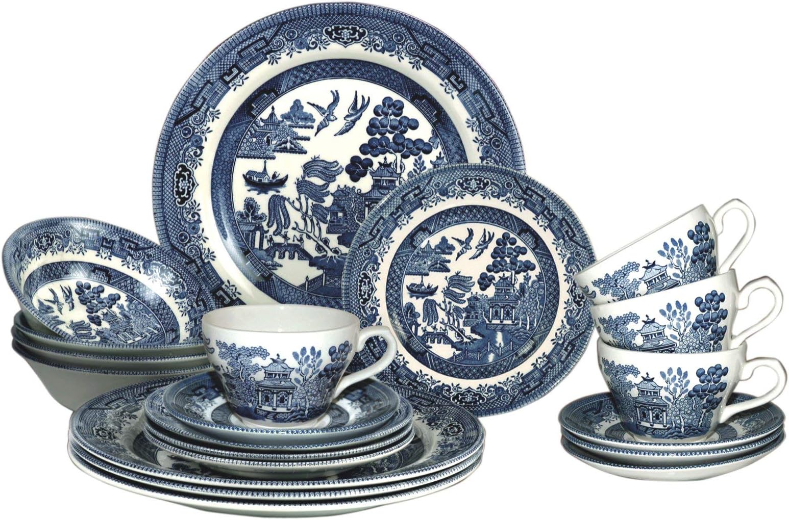 Blue Willow Plates Bowls Cups 20 Piece Dinnerware Set, Made In England