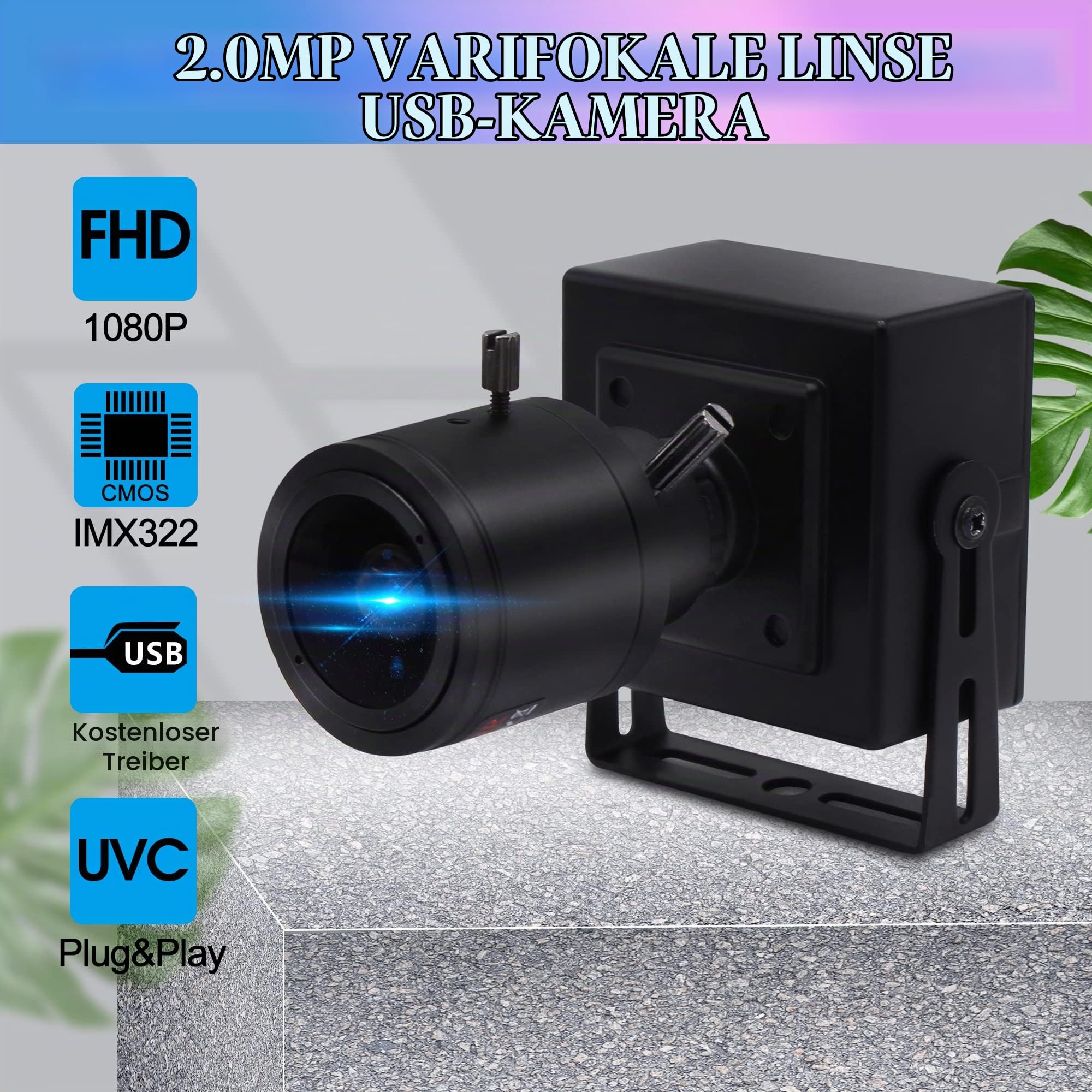 ELP Varifokus Objektiv Web Kamera 1080P USB Computer Business Webcam,2.8-12mm Zoom Objektiv,Weitwinkel,Plug & Play,2 Megapixel IMX323 Sensor 0.01Lux Streaming Web Kamera für Windows Android Linux