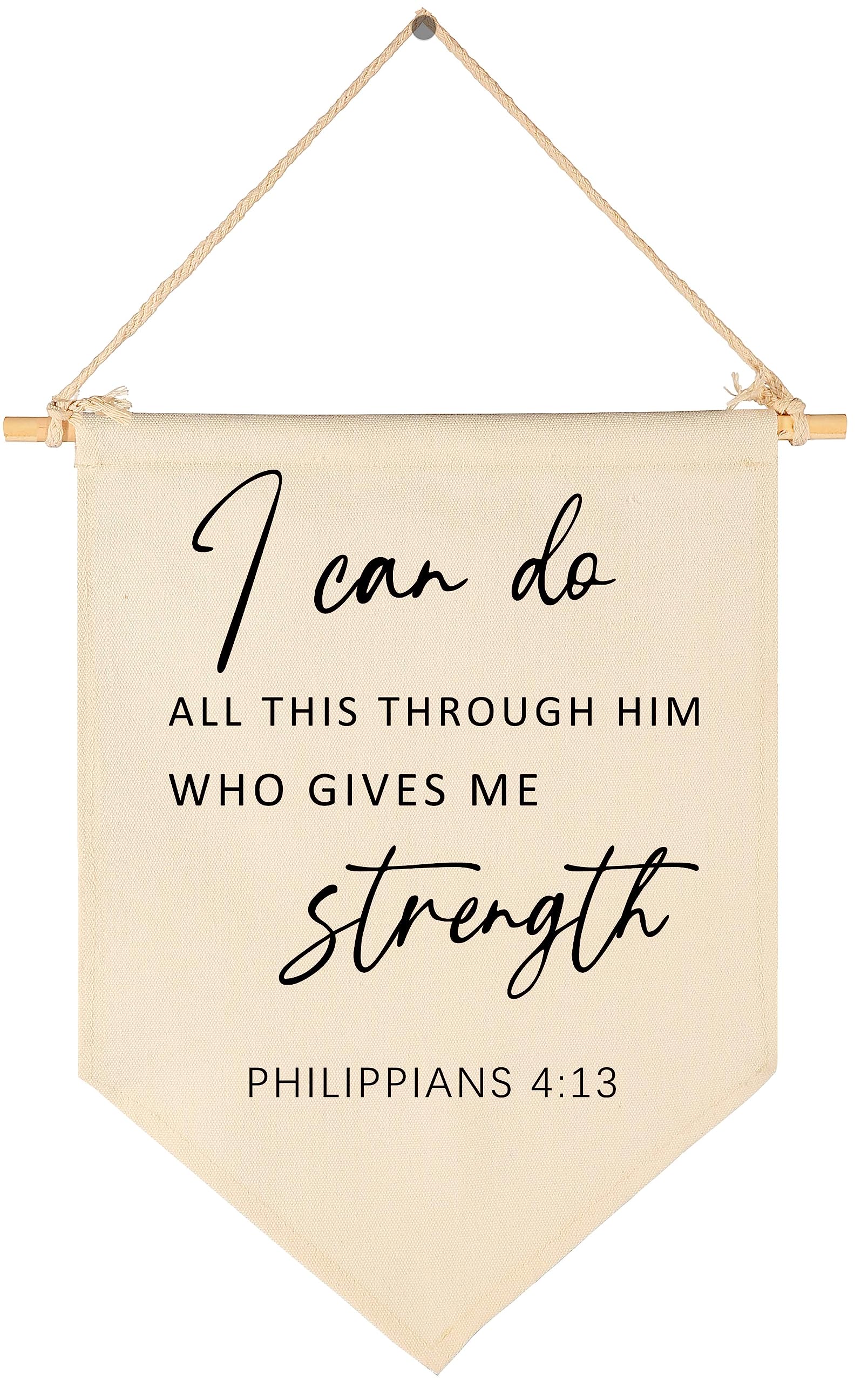 I Can Do All This Through Him- Scripture Sign-Bible Verse Decor-Pennant Flag Decor Gift for Baby Boys Girls Newborn Kids- Banner Wall Sign Gift for Nursery Baby Room Playroom Bedroom Front Door