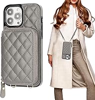 Vista 9 de Bocasal Funda tipo cartera cruzada para iPhone 13 Pro Max, bloqueo RFID de cuero PU con cremallera, bolso cartera con tapa plegable, funda tipo