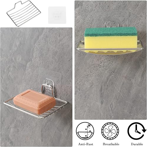 Miniatura 4 de Organizador de ducha, con soporte para cepillo de dientes, soporte para jabonera, soporte de acero inoxidable, organizador de baño sin perforaciones