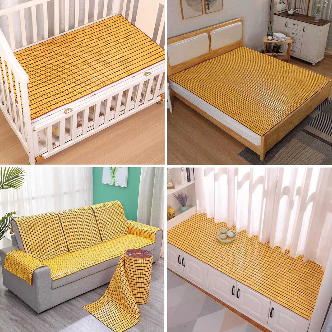 Tapis de Bambou,Nattes de Couchage d'été,Tapis de Mahjong Pliable,Matelas en Bambou,Canapé Cool Coussin,Lisse Pas De Bavure,pour Chambre à Coucher Salon Canapé Lit (60x120cm)