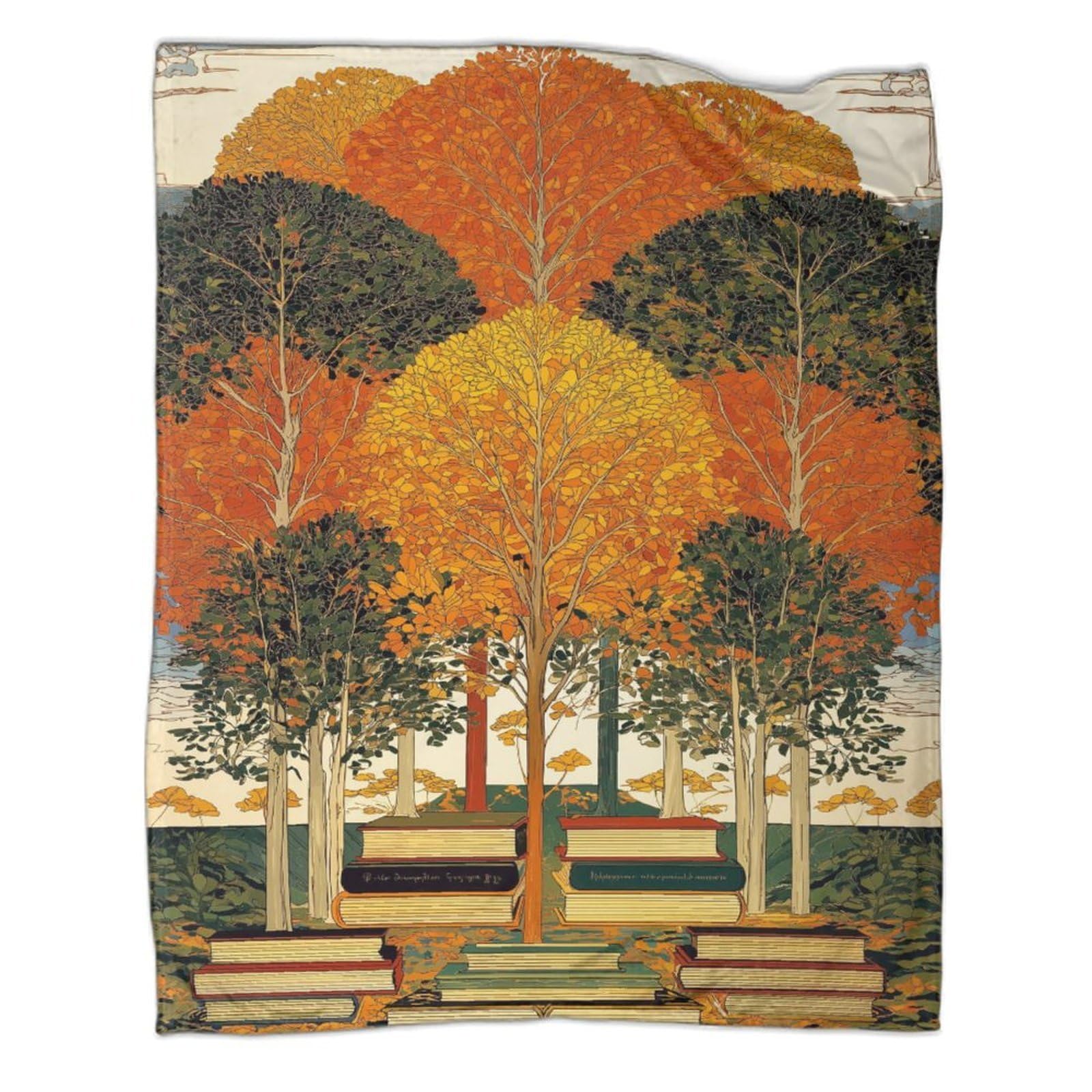 kaiyun Beautiful Trees And Leaves, Books Outdoor Camping Printed Soft Breathable Warm Blanket Four Seasons Bedroom Bedspread 40x50inch(100x130cm)