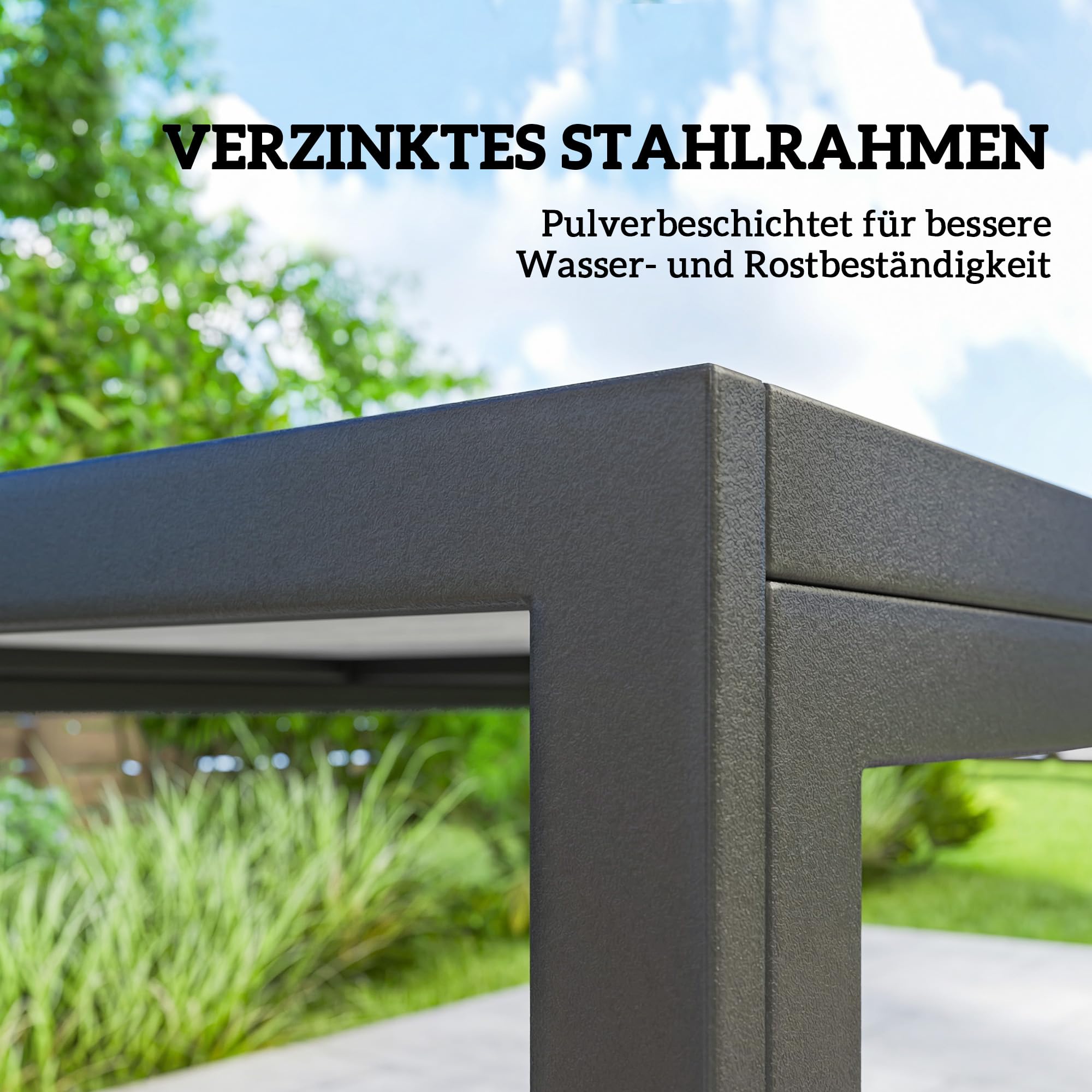 Outsunny Gartenmöbel Set mit 6 Atmungsaktiven Stühlen 150x80cm Schwarz | Sitzgruppe, Tisch, Holzoptik Stahlrahmen, Wetterfest, Essgruppe, Gartenset, Gartengarnitur, für Garten Balkon Terrasse