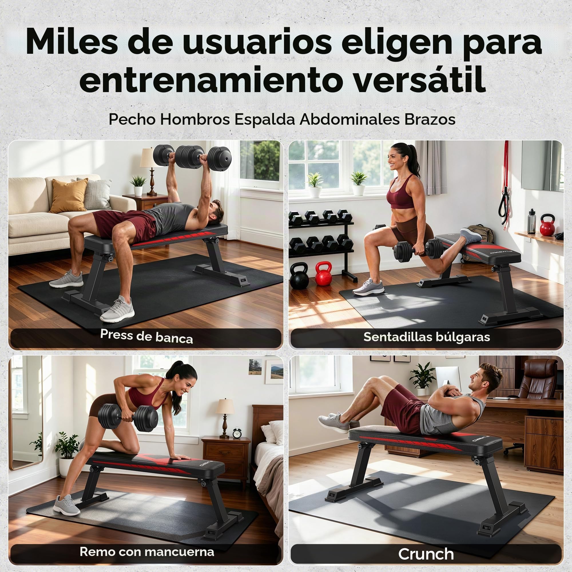 Banca Plana FLYBIRD, Banca Plana Plegable para Pesas, Estable para Todo Tipo de Entrenamiento de Fuerza y Press de Banca, Fácil de Montar para Ejercicios en Casa, Capacidad Máxima de Carga 300 kg