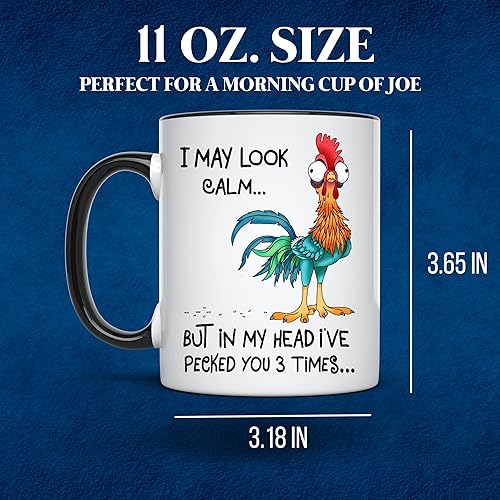 Miniatura 2 de I May Look Calm But In My Head Ive Pecked You - Taza divertida para amantes de los pollos - Taza de café de gallo - 11 onzas - KOSOQ1