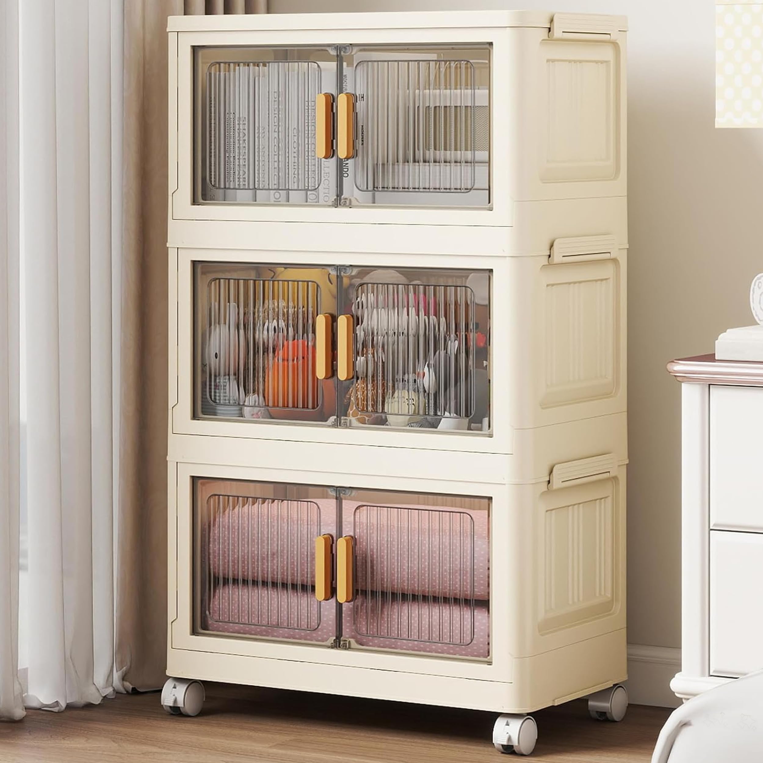 YFXCVSL 𝟑 𝐏𝐀𝐂𝐊 Multi-Purpose Organizer | Modular Storage Rack for Clothes, Kitchen, Bedroom & Living Room | Stackable Rack, Space-Saving Wardrobe Cabinet - White-image-38