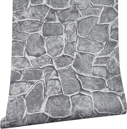 SimpleLife4U, papel decorativo, papel de contacto, de vinilo, revestimiento para paredes de living, estantes, adhesivo, color gris roca, 17.7