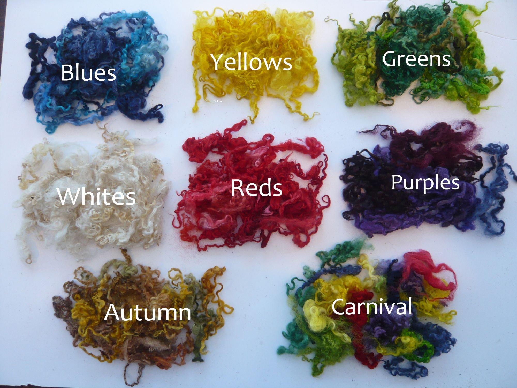 Dyed Curly Wool Locks 7 Colour Mix