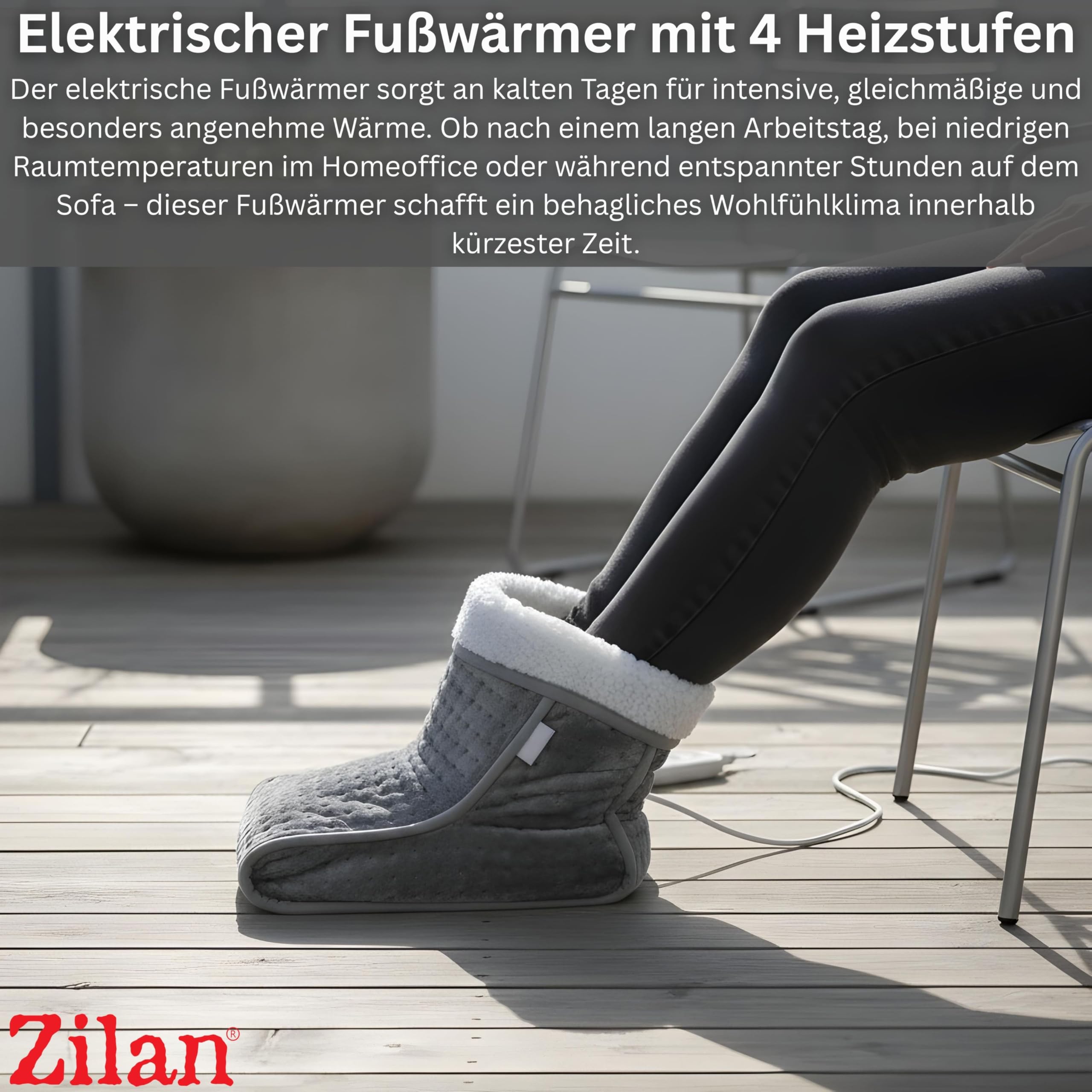 Fußwärmer Elektrisch mit 4 Heizstufen – Fußheizung mit Timer bis 90 Min – Schnelles Aufheizen – Überhitzungsschutz – Wärmekissen für kalte Füße - Für Damen & Herren bis Größe 46 maschinenwaschbar