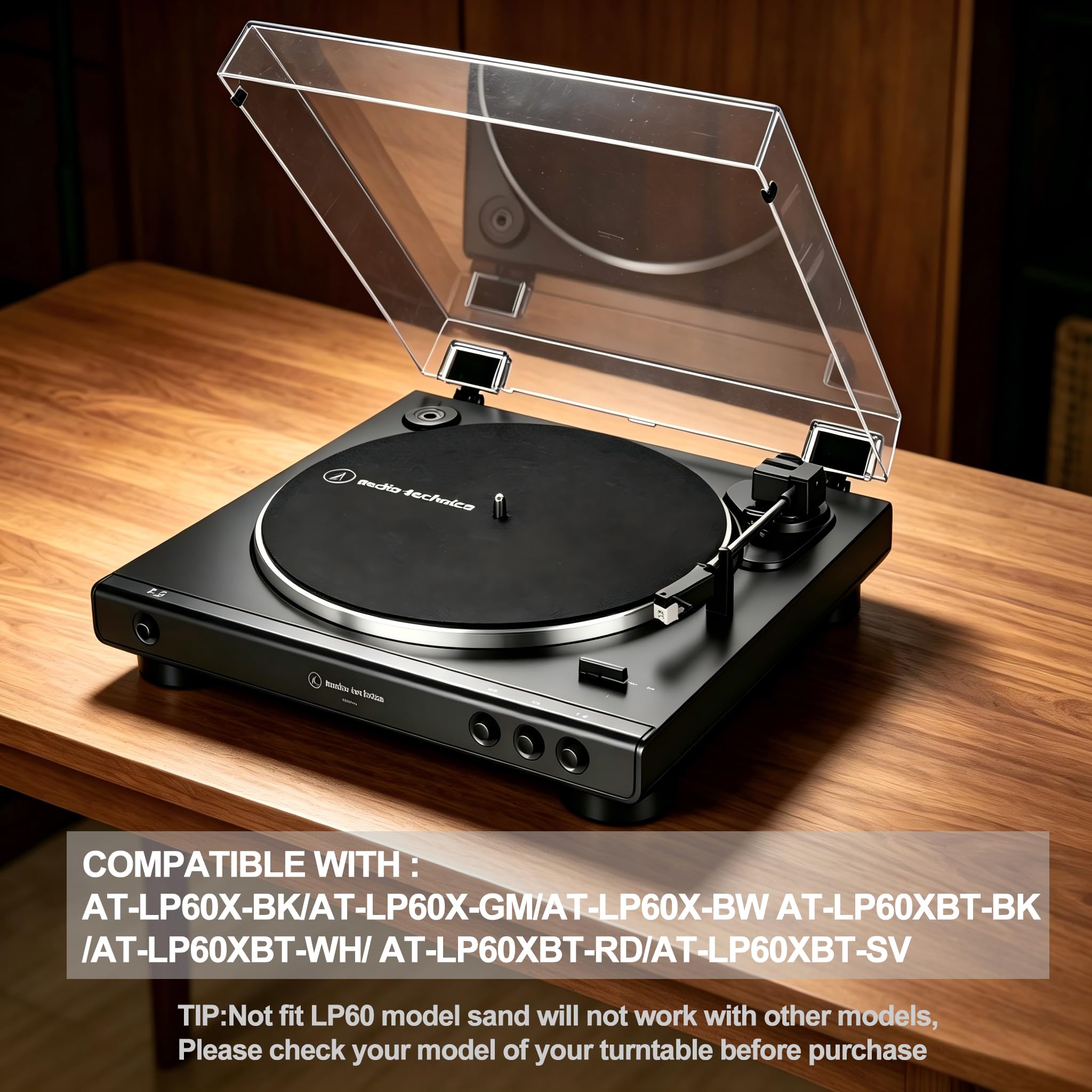 Copertura antipolvere per giradischi Audio Technica AT-LP60XBT / LP60X USB, su misura da 3 mm, in acrilico trasparente, protezione antipolvere