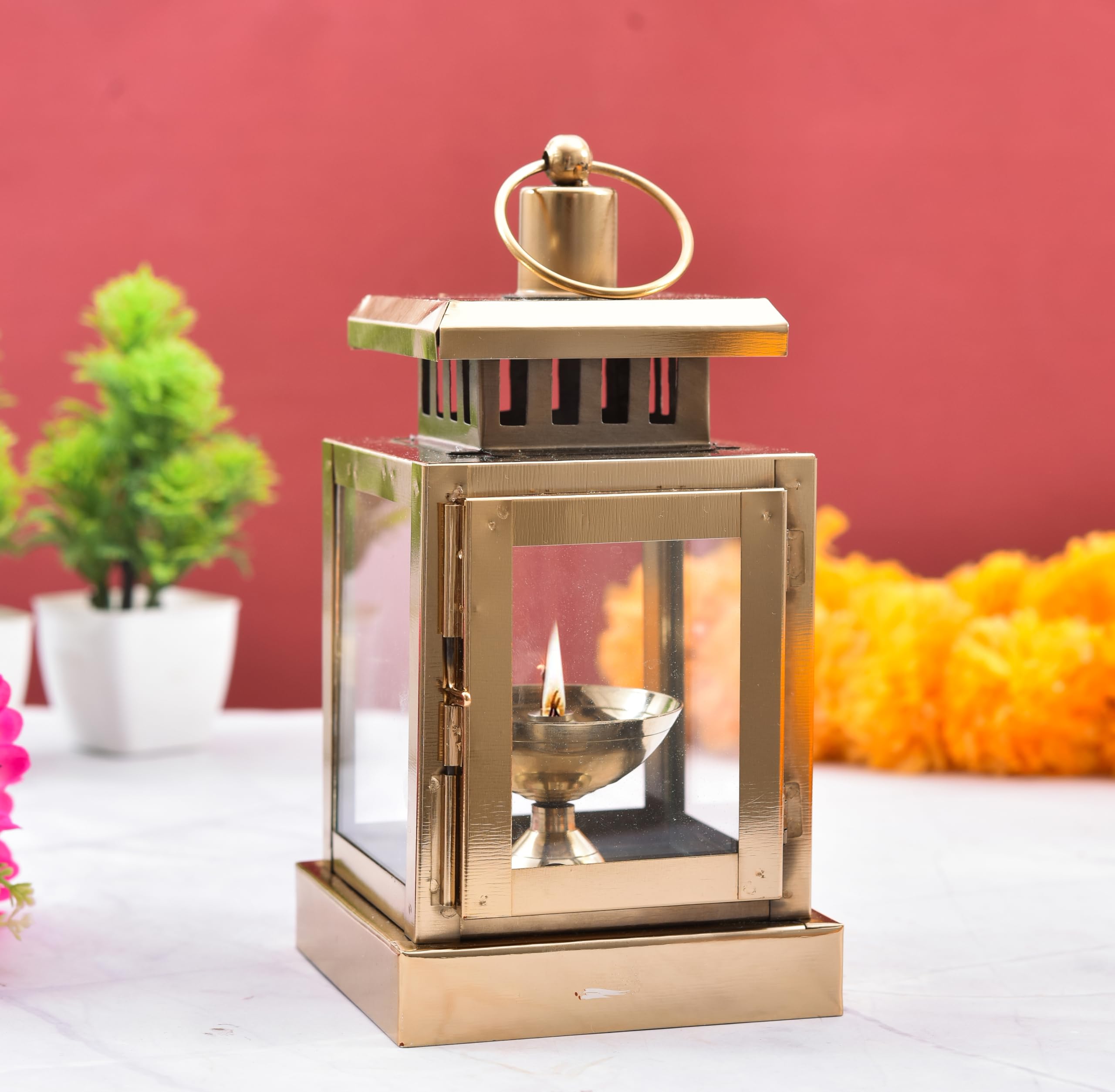 Houzzplus Handicraft Classic Style Glass Iron Lantern with One Candle Iron/Hanging Lantern/Lantern for Home Decoration/Candle Holders for Home Decor Pack of 1 (1)-image-43