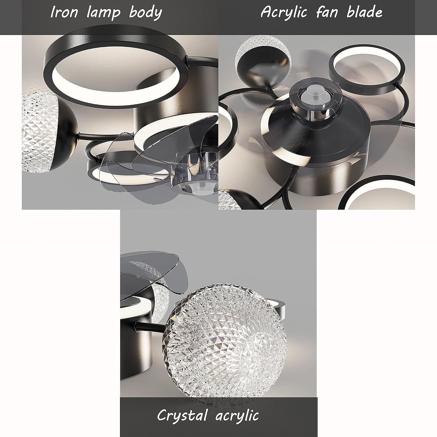 Silent Fan with Ceililight and Remote Control 3 Speeds Bedroom Led Fan Ceililight with Timer 36W Modern Liviroomt Ceilifan Light/Black