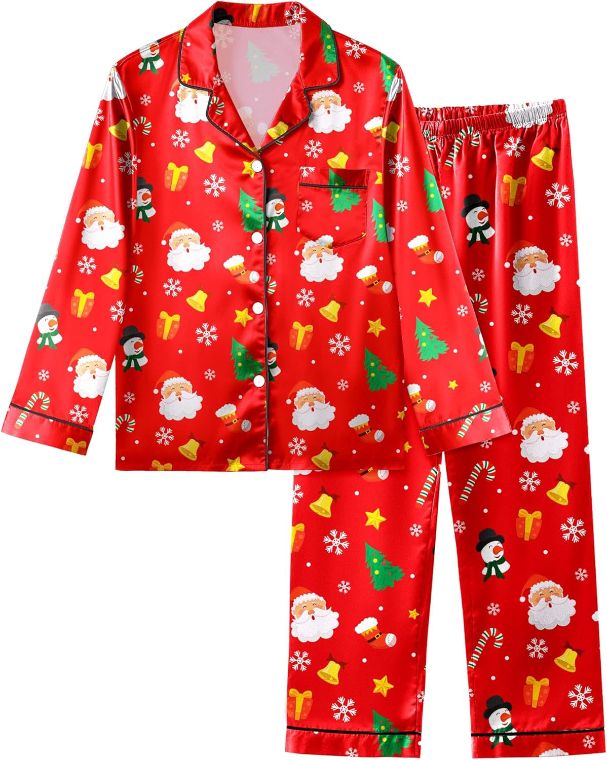 Sylfairy Girls Pajamas Silk PJS Set Satin Sleepwear Long Sleeve Jammies for Kids Button-Down Nightwear Loungewear 3-16 Years