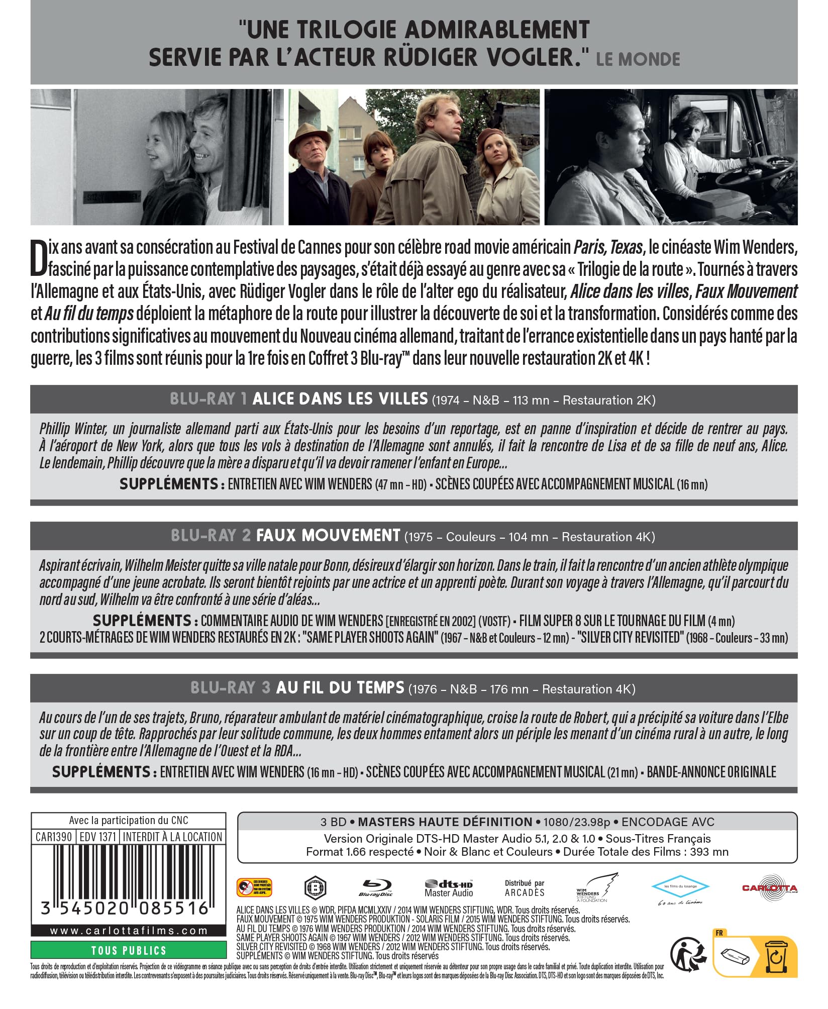 Wim wenders-la trilogie de la Route : Alice dans Les Villes + Faux Mouvement + au Fil du Temps [Blu-Ray]