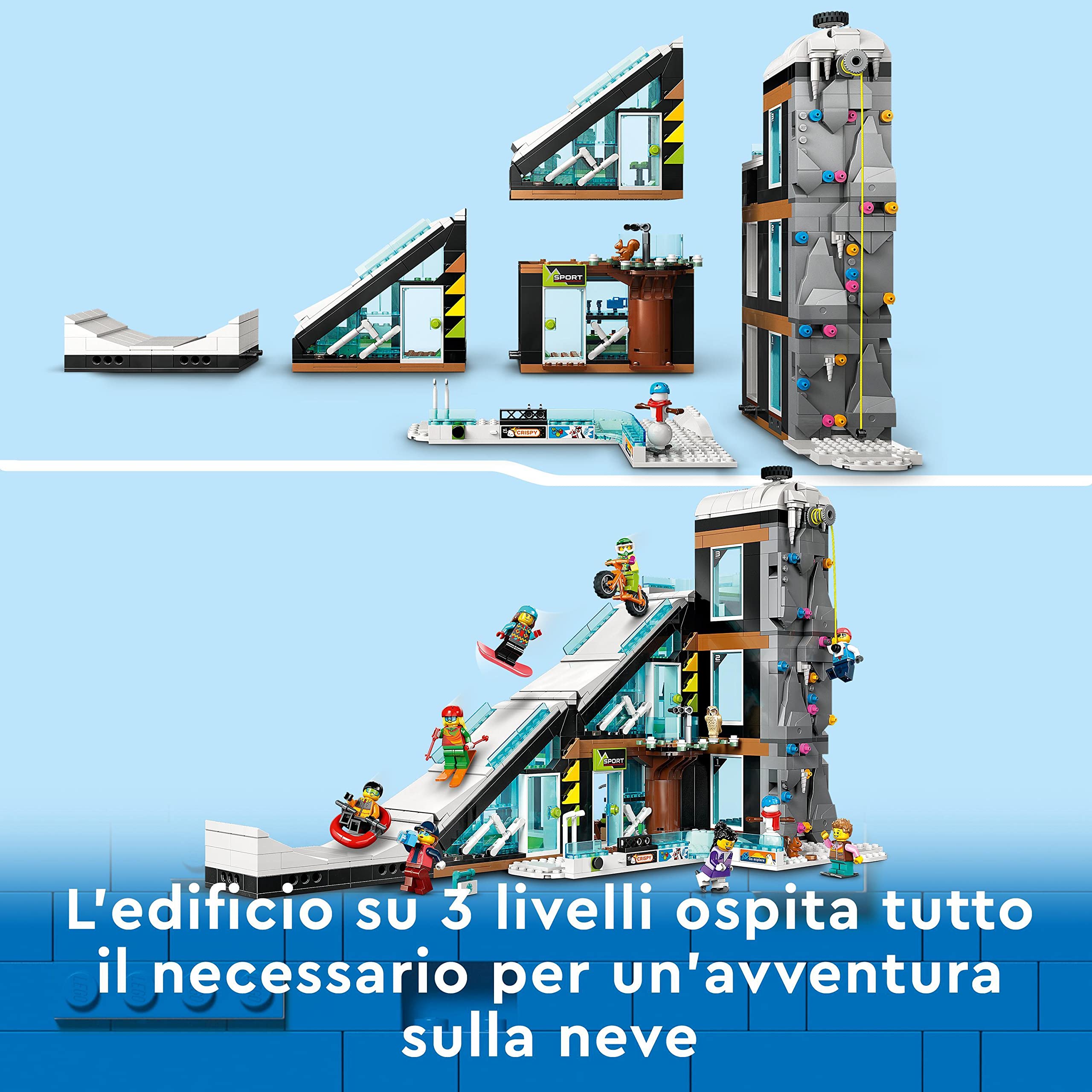 LEGO City Centro Sci e Arrampicata, Set Modulare da Costruire a 3 Livelli con Pista, Negozio Sport Invernali, Bar, Ascensore e 8 Minifigure, Giochi per Bambini e Bambine da 7 Anni, Idea Regalo 60366