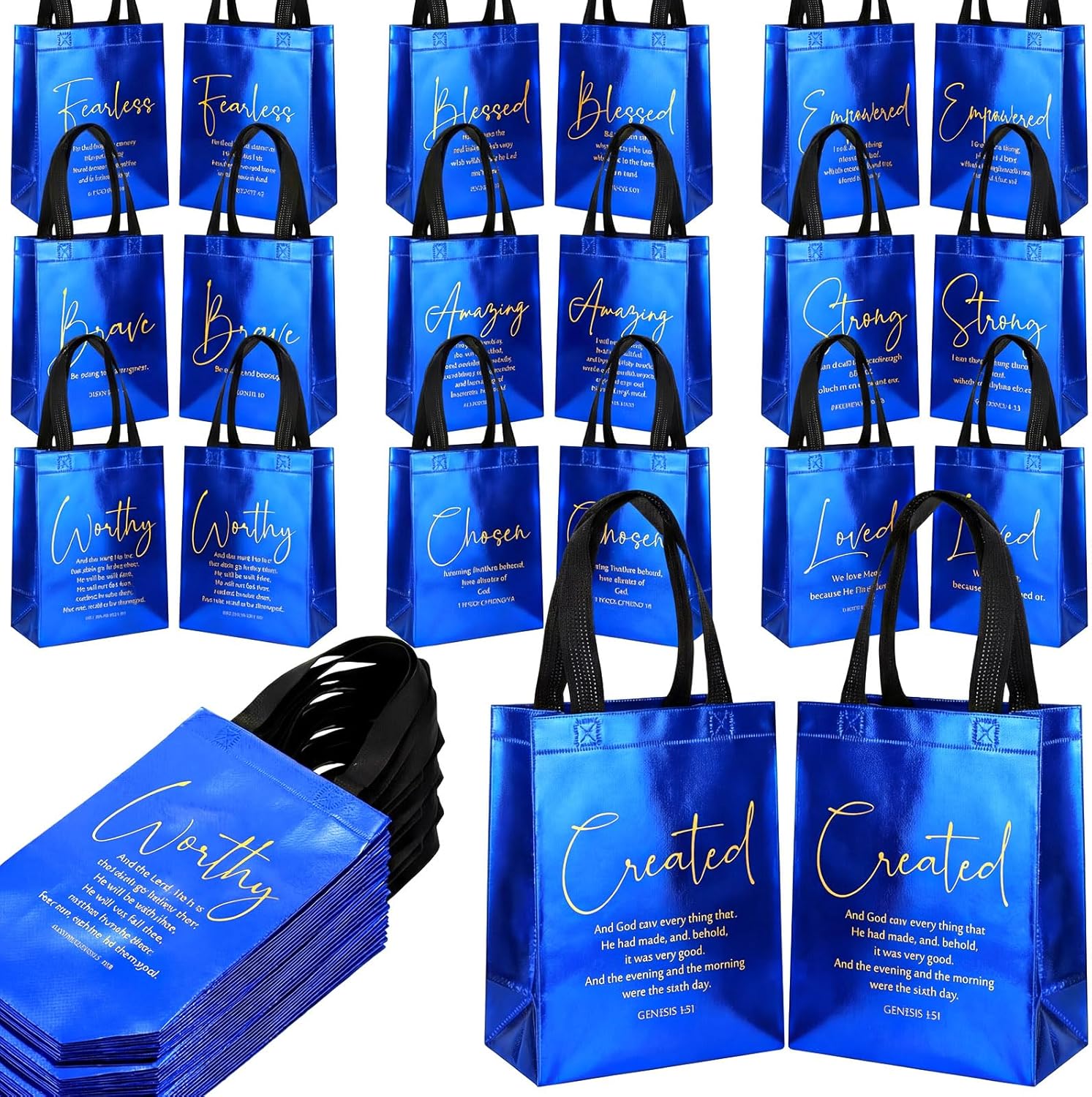 Aliceset 100 Pcs Religious Mothers Day Gift Bags Bulk,Non Woven Christian Gift Bag with Handle Bible Verse Baptism Gifts Bags Reusable Handbag for Church Catholic Theme Party Supplies (Colorful)