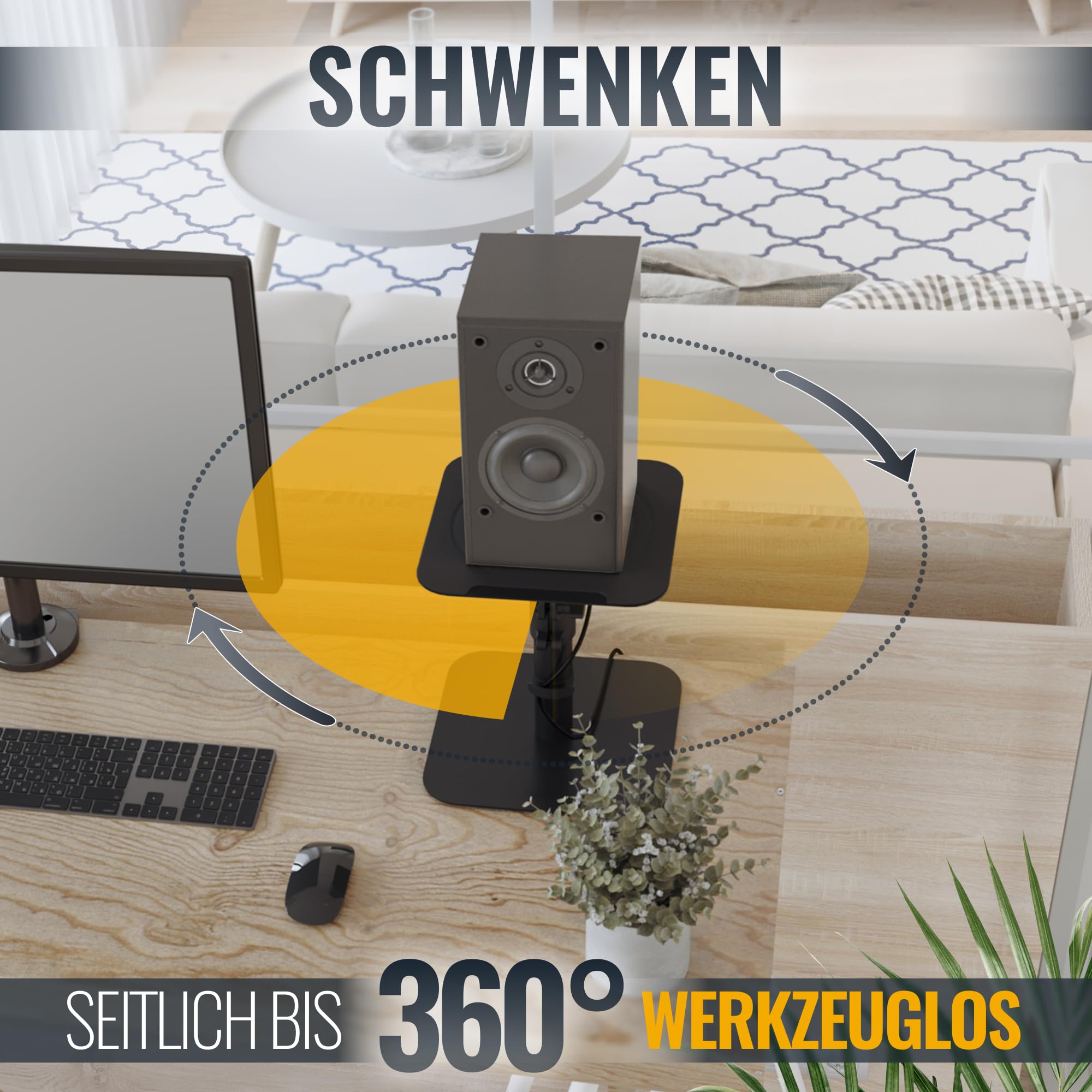 RICOO Soporte de Mesa para Altavoces LH069-T Soporte Ideal para Sonido Envolvente y Alta Fidelidad Juego de 2, 240x240x405 mm Negro