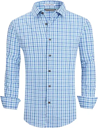 Alex Vando Mens Button Down Shirts Wrinkle Free 4-Way Stretch Print Business Casual Shirt