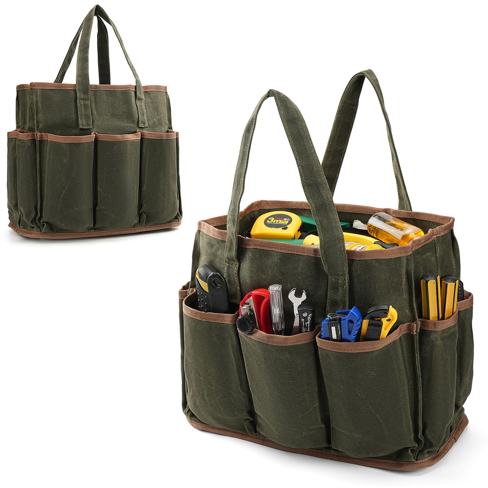 Borsa portautensili da 33 cm, resistente 538,6 g, in tela cerata, con 11 tasche, portatile, organizer per attrezzi per giardinieri, saldatori, elettricisti, lavoratori, meccanici, 33 x 13 x 27 cm