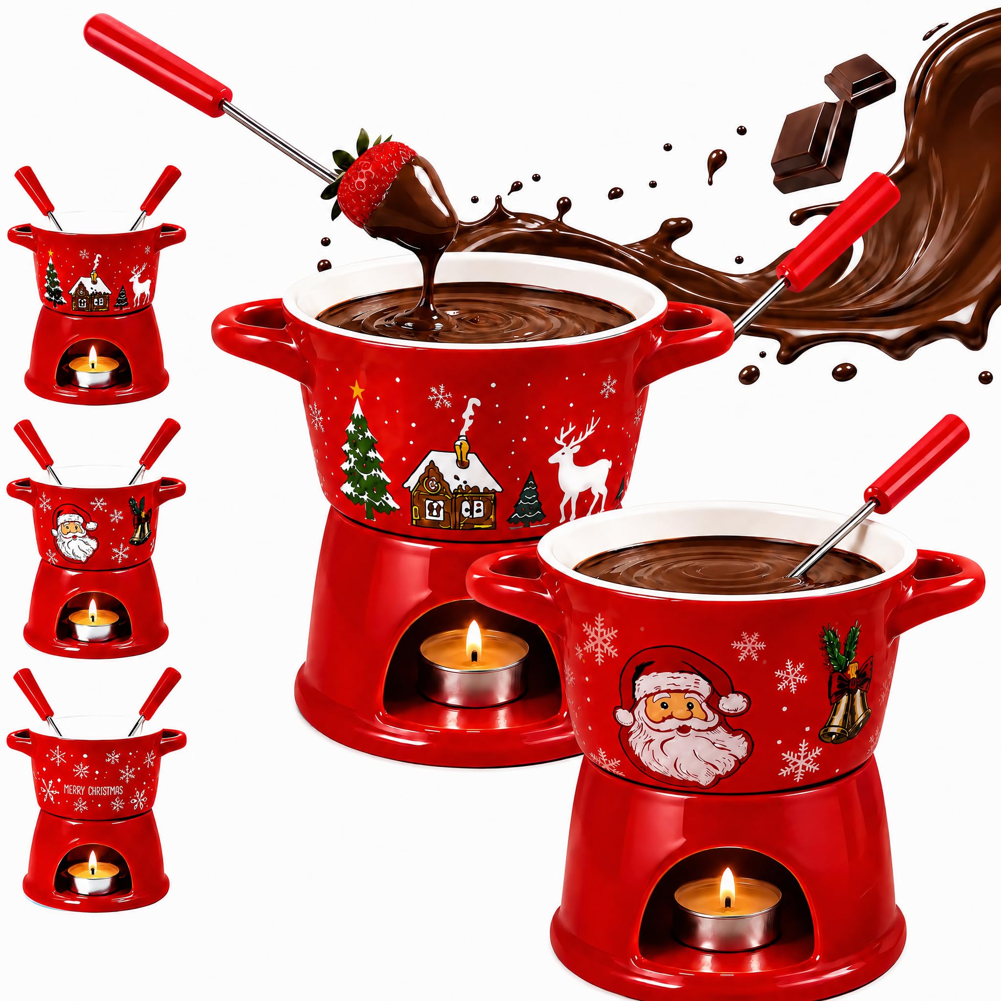 Christmas Ceramic Chocolate Fondue Mug with Fork, Ceramic Melting Cup (Style A+Style B) — image 1
