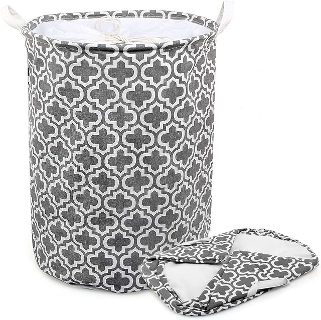 Ballery Large Laundry Basket, Collapsible Laundry Hamper, Waterproof Round Cotton Linen Foldable Laundry Bag Folding Washing Bin (Flower)