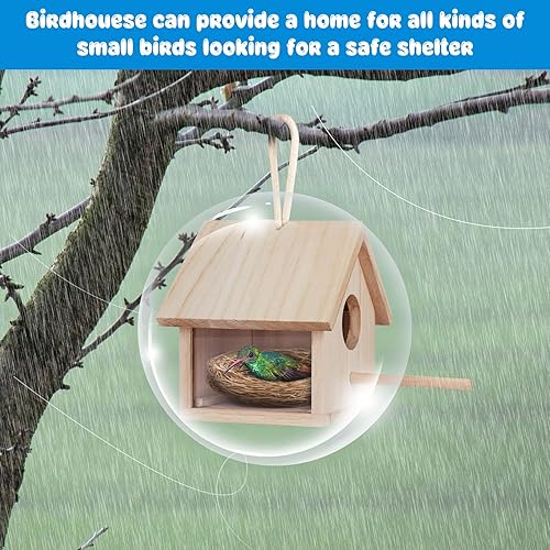 Miniatura 6 de GINDOOR Casas de pájaros para espacio exterior con poste, casa de pájaros de madera, casa de pájaros azul, casas de pájaros para exteriores, jardín,